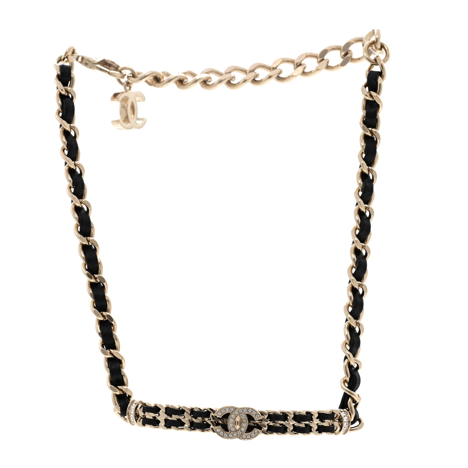 Chanel Metal Lambskin Crystal CC Choker Necklace Black Gold 3 of 6