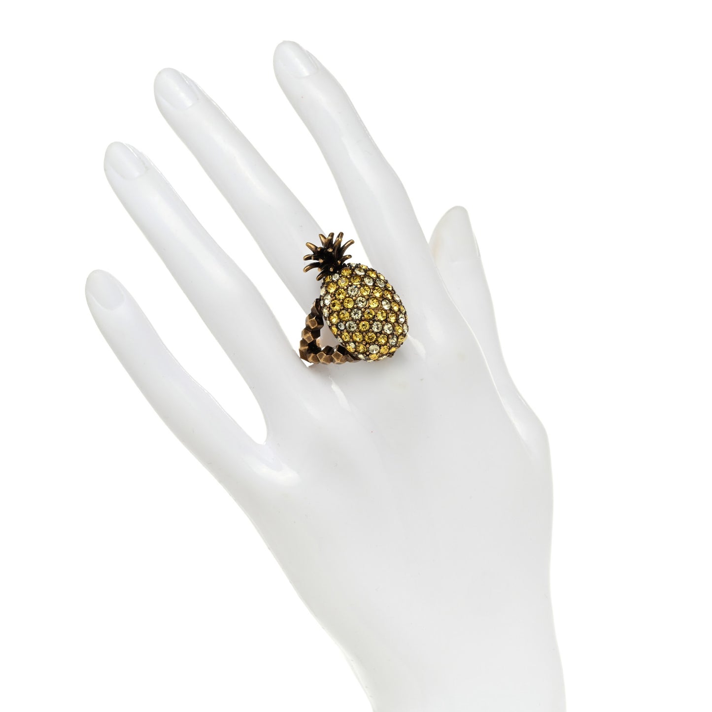 Metal Crystal Pineapple Motif Ring L Aged Gold