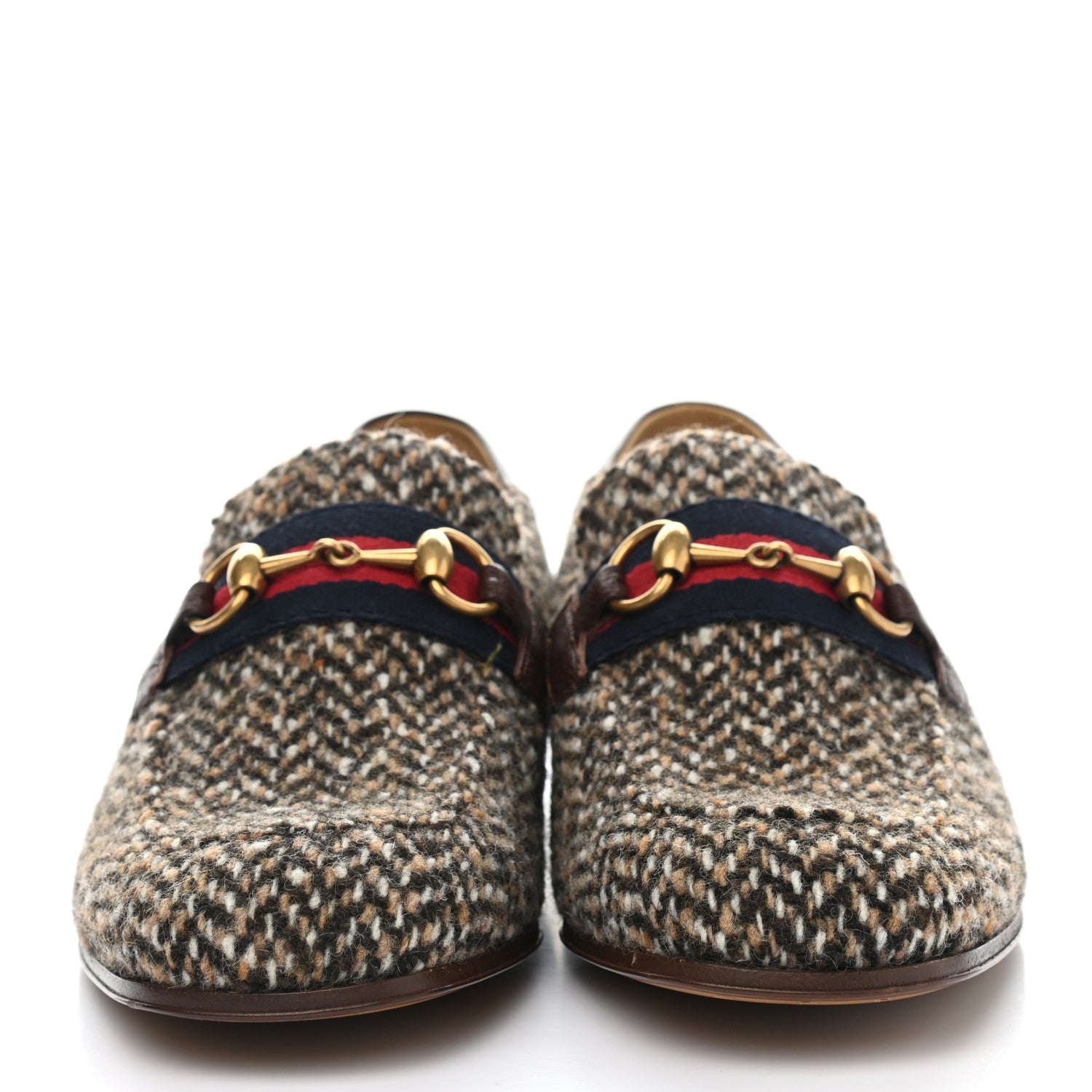 Gucci Tweed Web Herringbone Mens Horsebit Loafers 8 Dark Brown 2 of 10