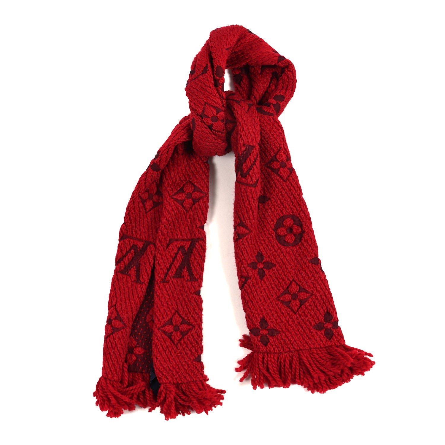 LOUIS VUITTON 赤 マフラー ウール94% シルク6% Louis Vuitton Wool Silk Logomania Scarf Rubis 1891965 – FASHIONPHILE