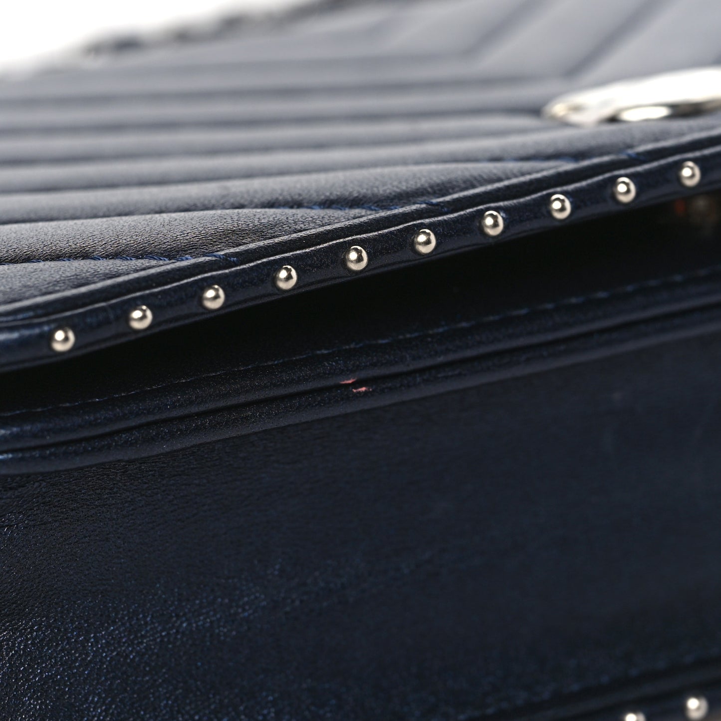 Lambskin Chevron Quilted Studded Wallet On Chain WOC Navy