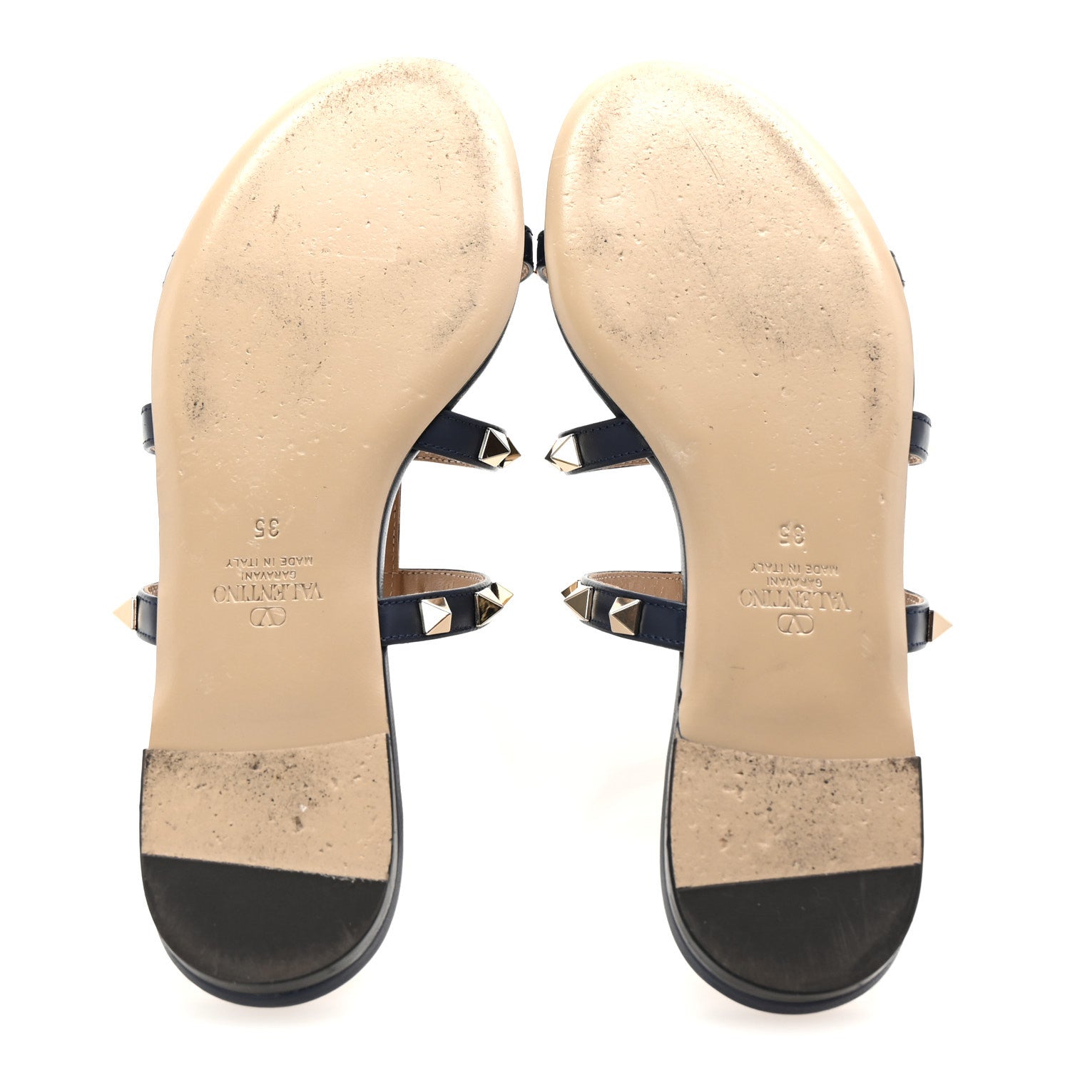 Valentino Garavani Nappa Rockstud Caged Flat Slide Sandals 35 Marine 6 of 10