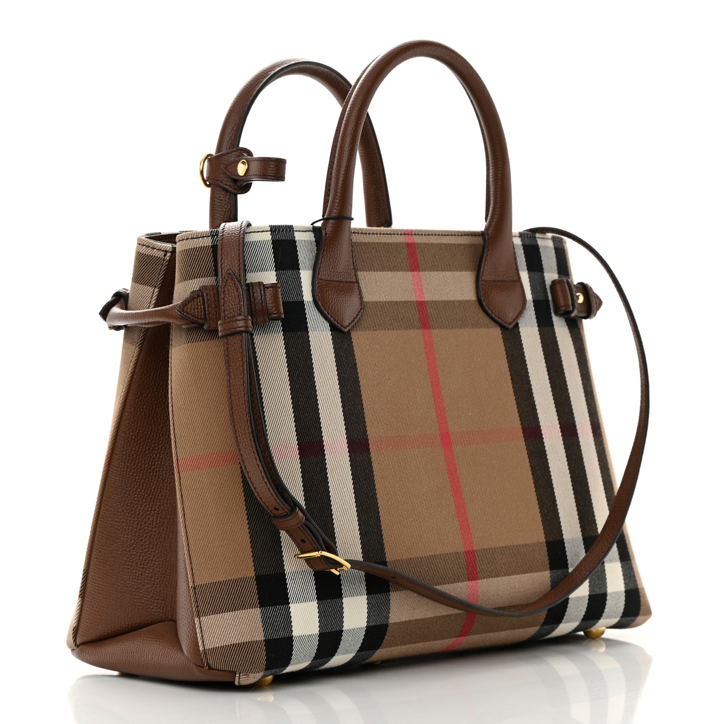 House Check Grainy Calfskin Medium Banner Tote Brown