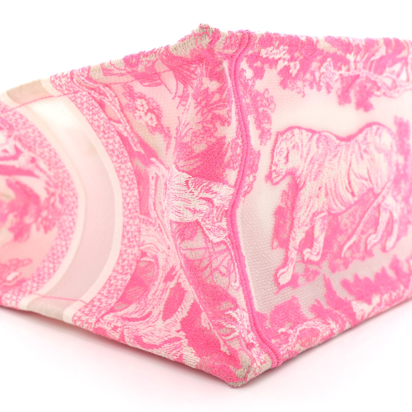 Transparent Canvas Embroidered Small Toile De Jouy Reverse Book Tote Fluorescent Pink