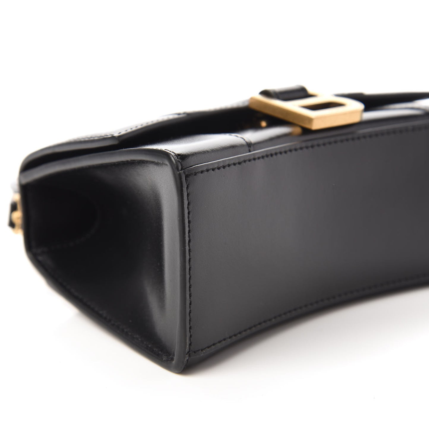 Shiny Box Calfskin Hourglass Top Handle Bag XS Black