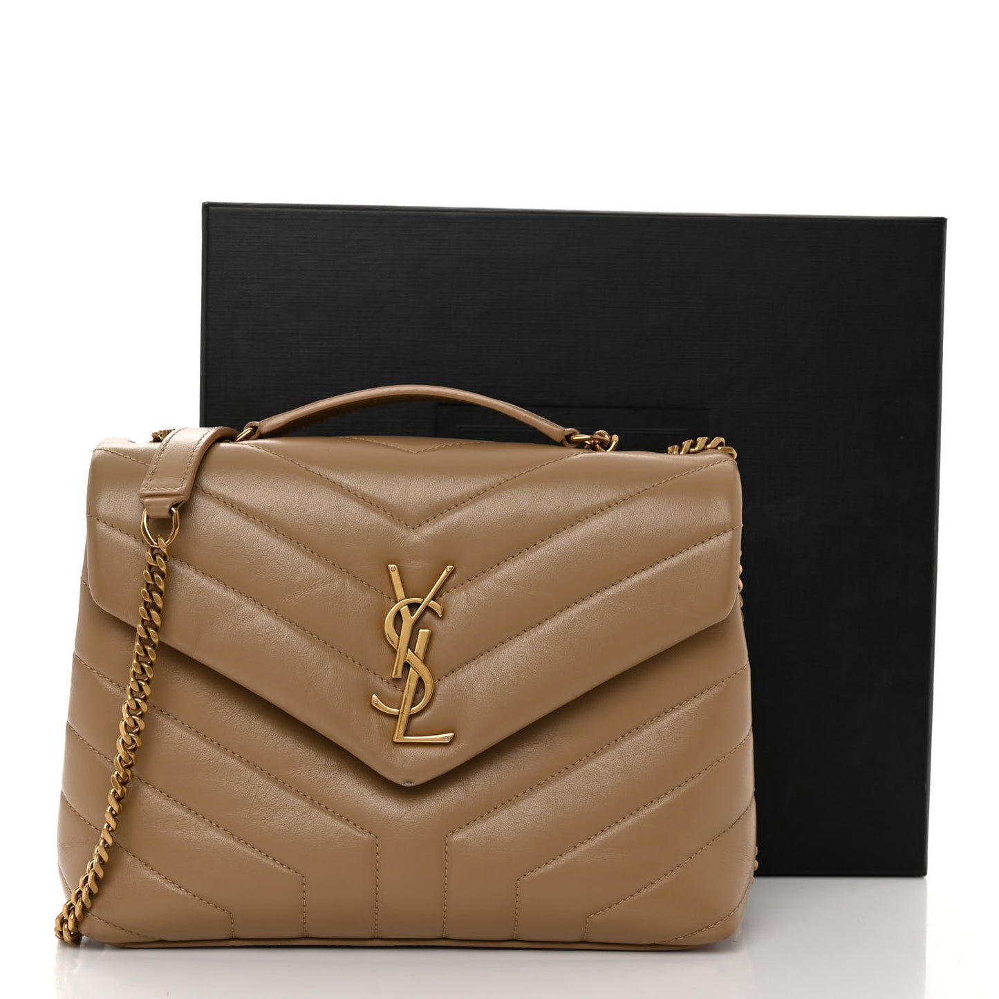 Calfskin Y Quilted Monogram Small Loulou Chain Satchel Dark Beige