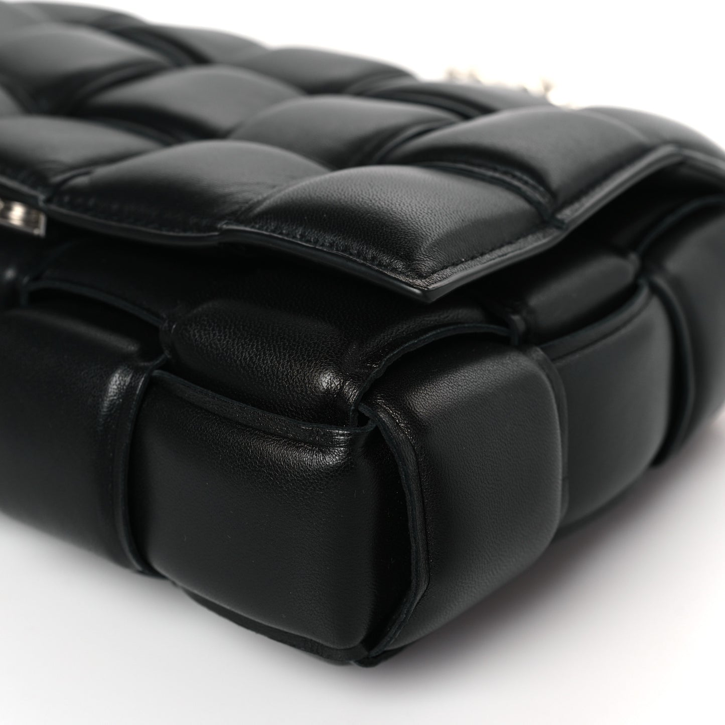Lambskin Maxi Intreccio Padded Chain Cassette Crossbody Bag Black