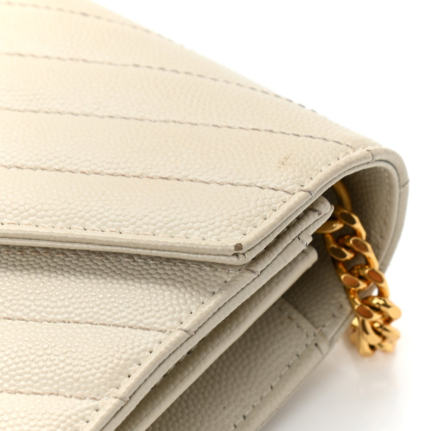 Grain De Poudre Matelasse Chevron Monogram Chain Wallet Crema Soft