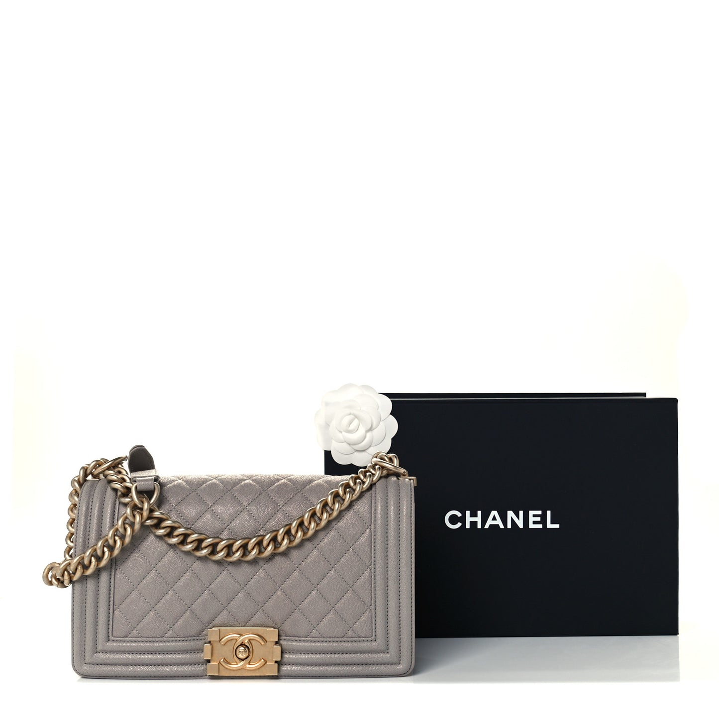 Caviar Quilted Medium Boy Flap Grey