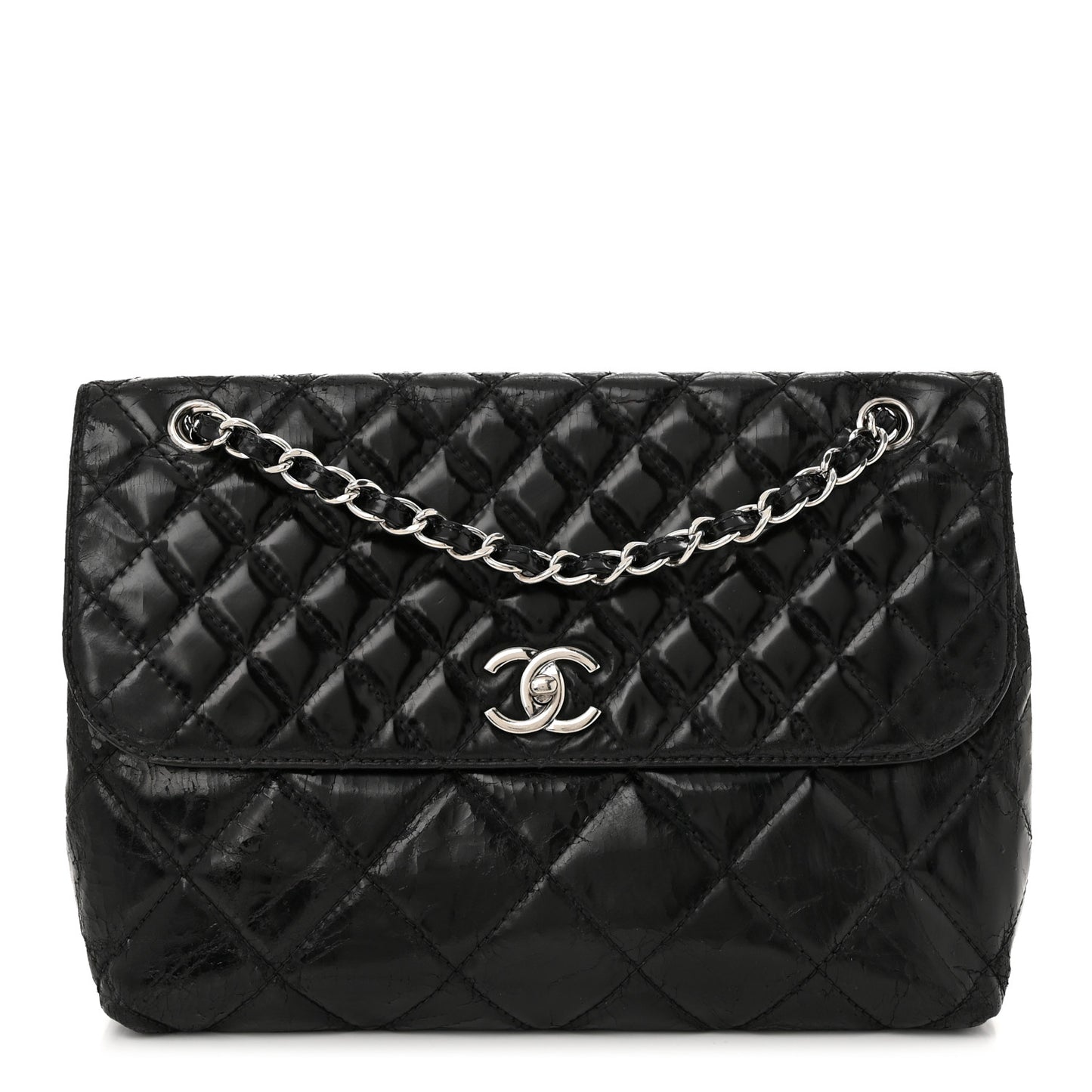 Vinyl Quilted In the Business Flap Bag Black