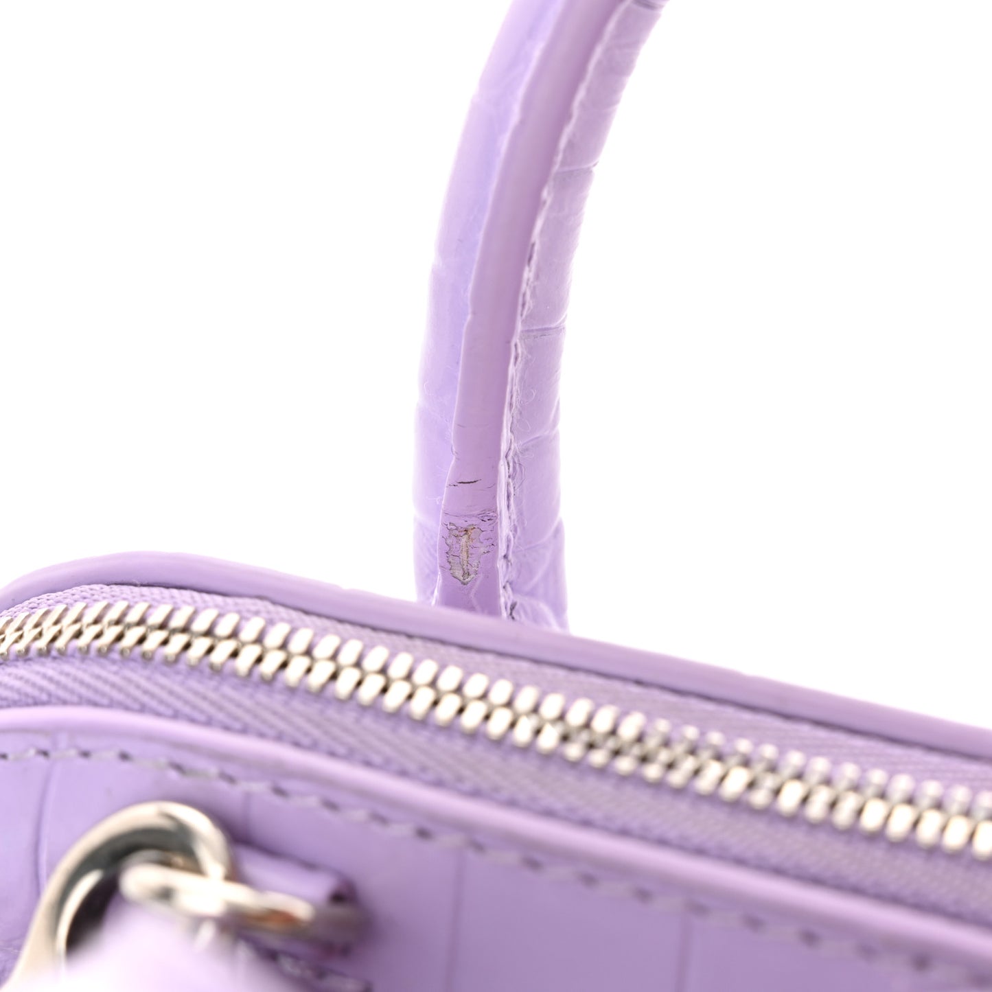 Shiny Calfskin Logo Crocodile Embossed XXS Ville Top Handle Bag Lilac White