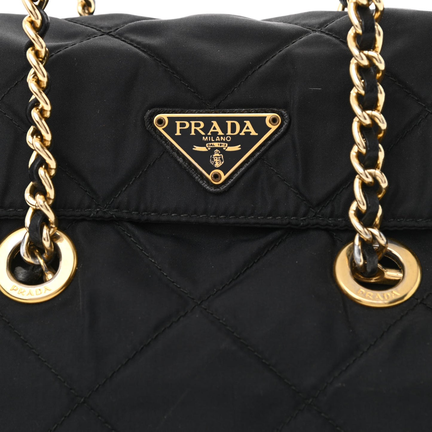 Nylon Tessuto Impuntu Quilted Flap Shoulder Bag Black