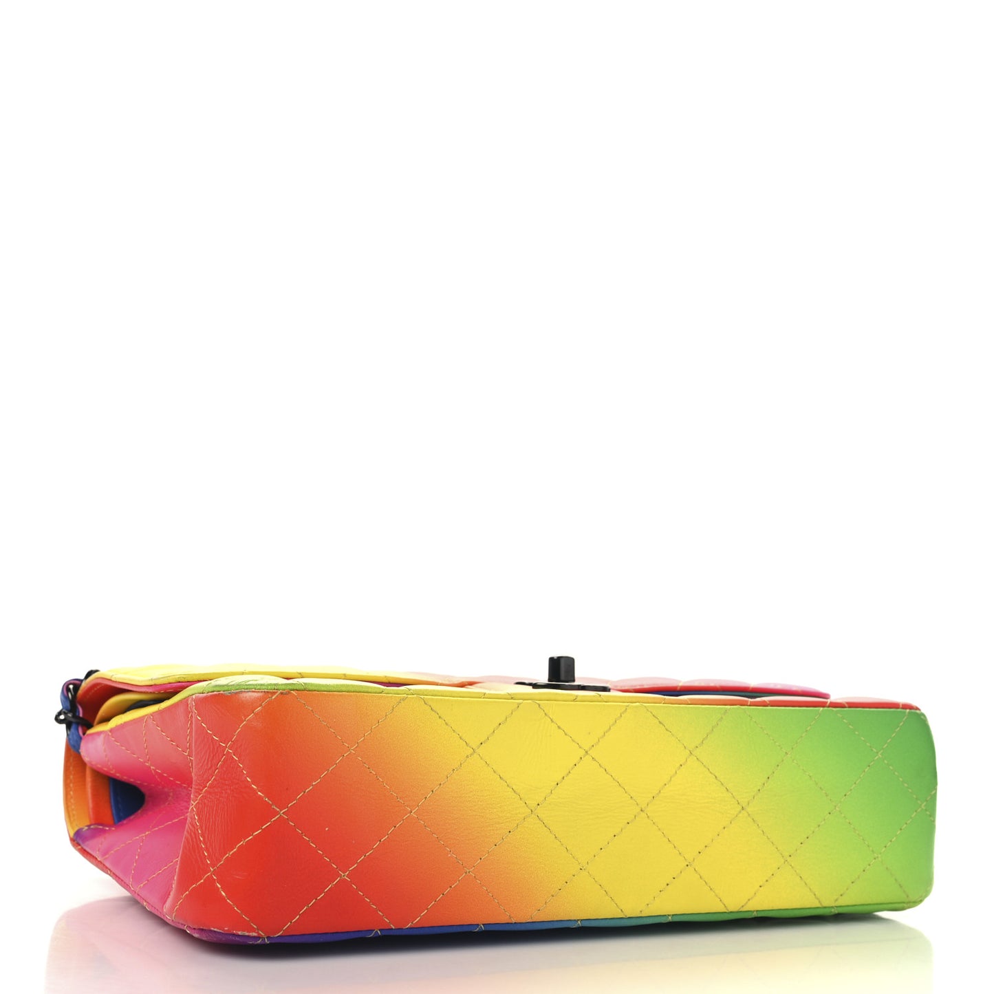 Calfskin Quilted Medium Rainbow Double Flap Multicolor