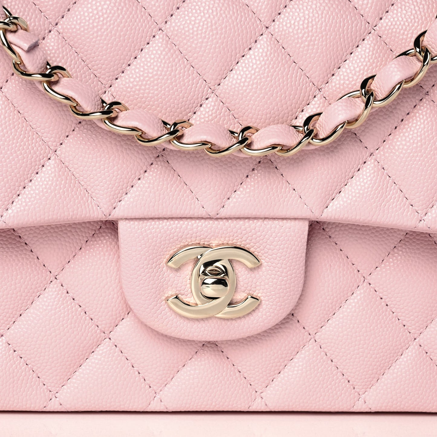 Caviar Quilted Medium Double Flap Light Pink