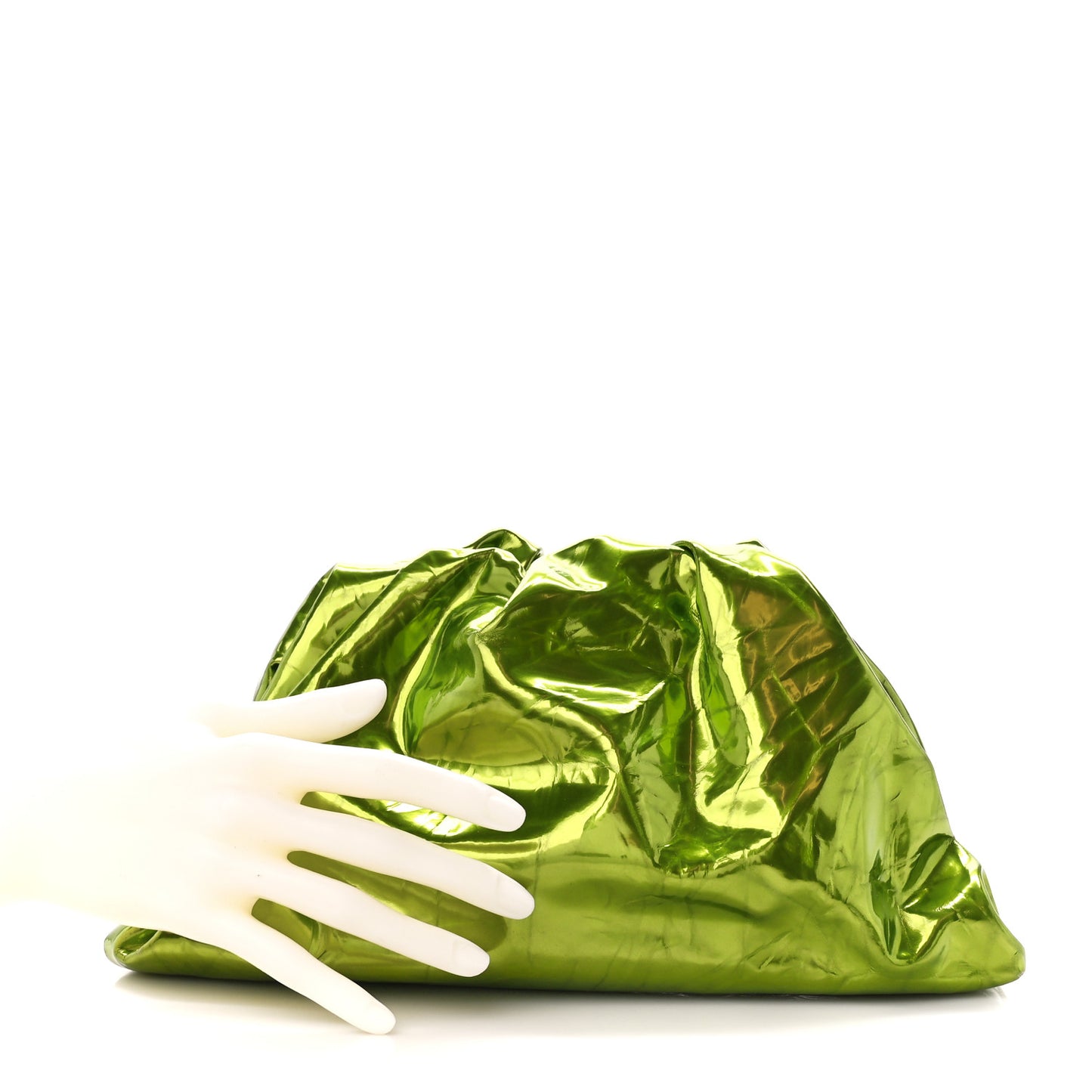 Metallic Crushed Calfskin Teen Pouch Chlorophyll
