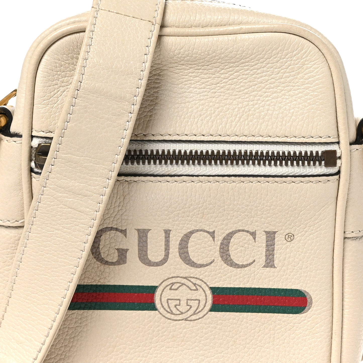 Grained Calfskin Mini Logo Messenger Bag White