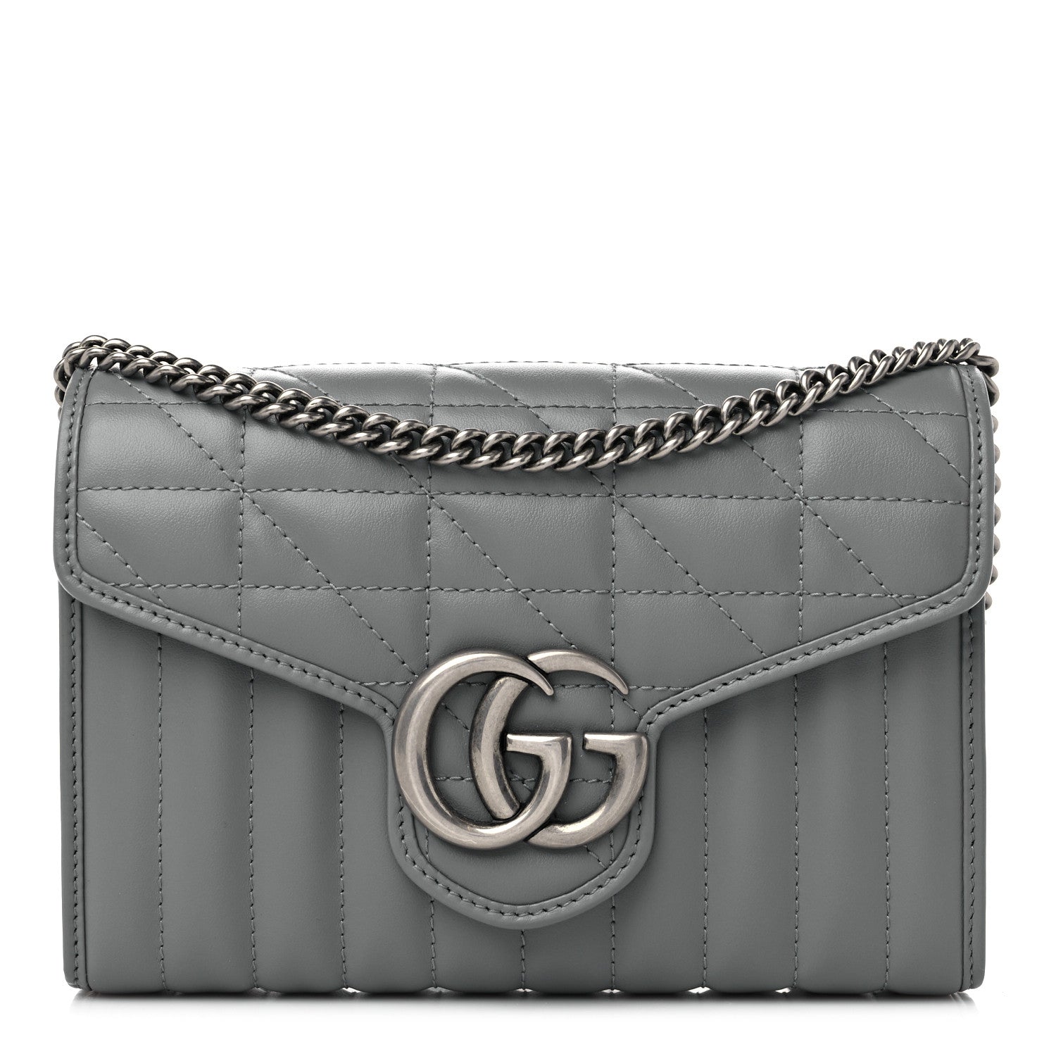 Gucci Calfskin Matelasse Aria GG Marmont Chain Wallet Deep Grey 1 of 10