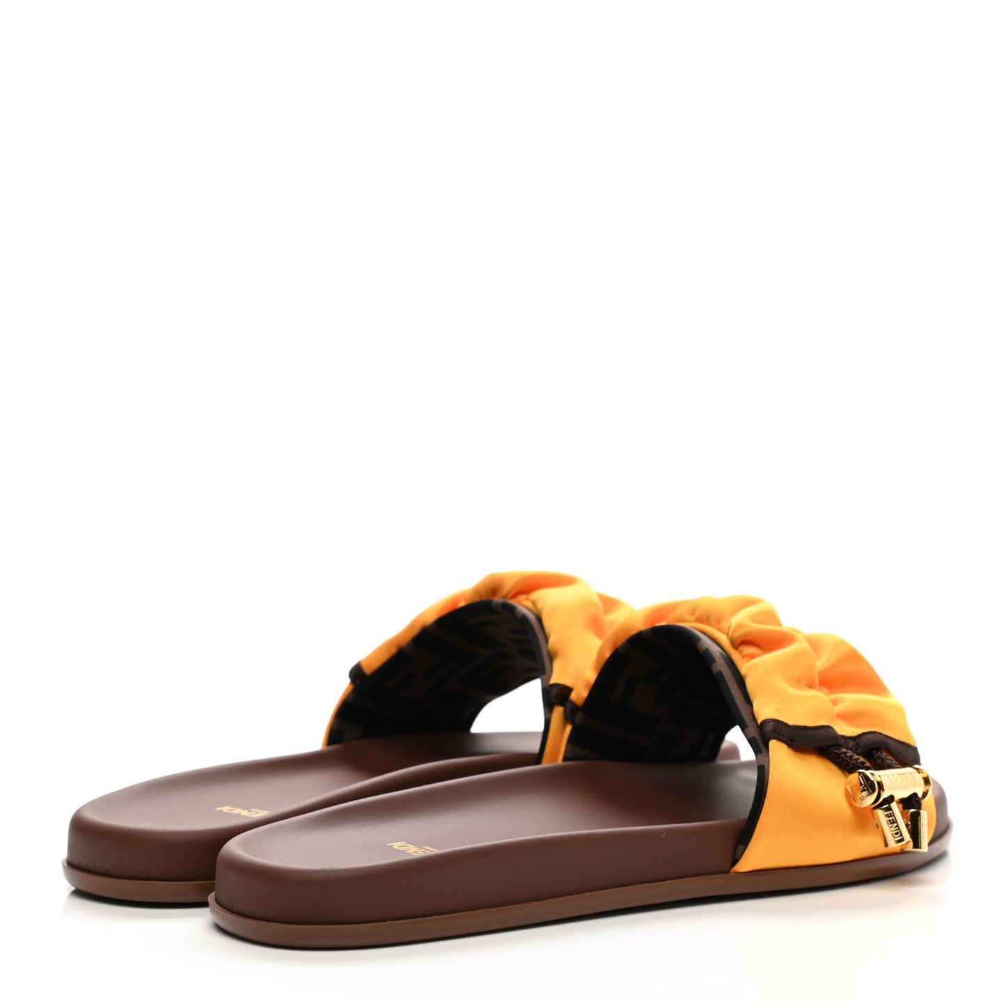 Satin Fendi Feel Slide Sandals 39.5 Orange