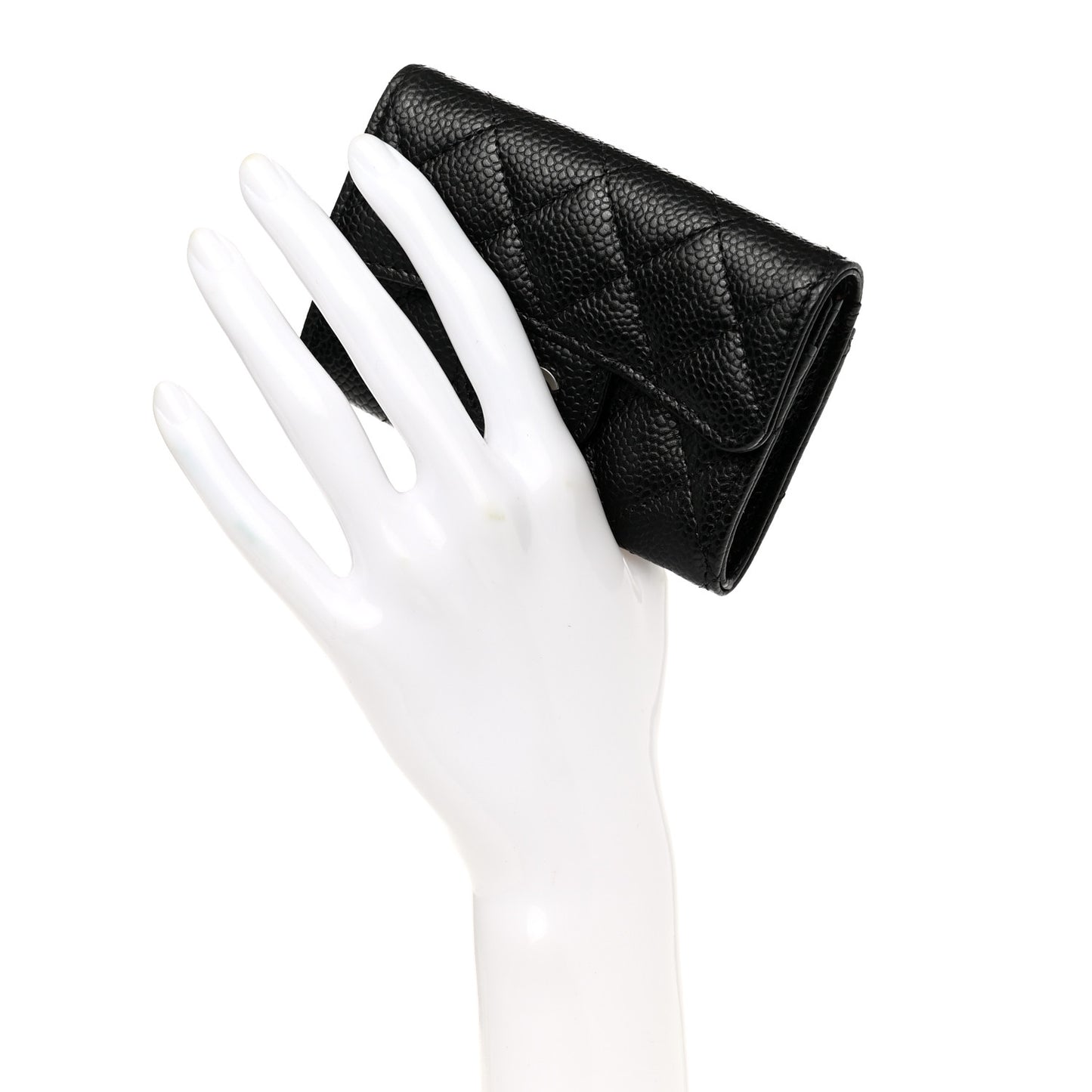 Caviar Quilted Flap Card Holder Wallet Black