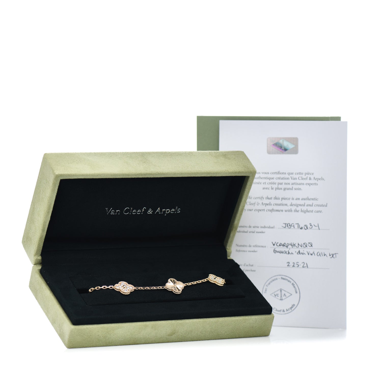 18K Yellow Gold Diamond 5 Motifs Guilloche Vintage Alhambra Bracelet