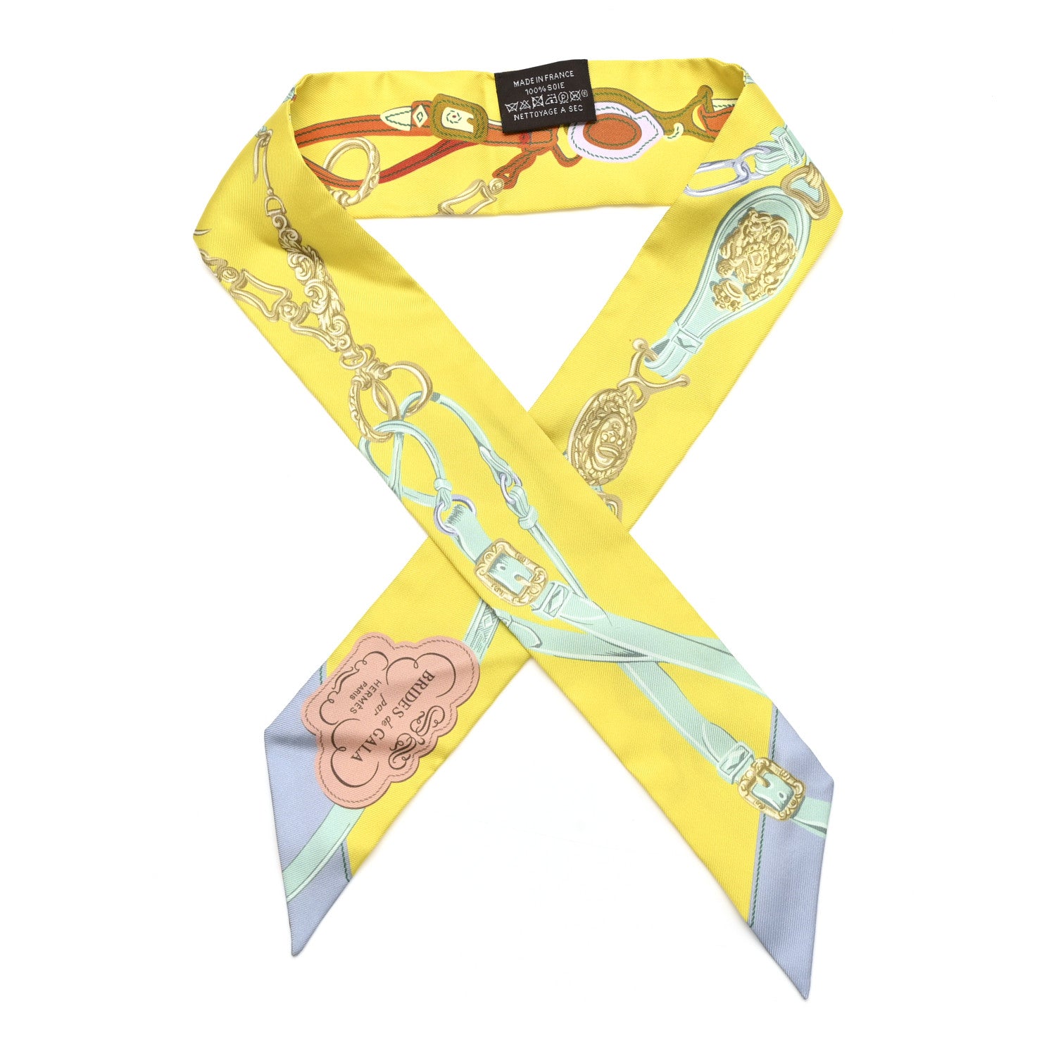 HERMÈS BRIDES de GALA シルク　スカーフ　イエロー　カレ90 Hermes Silk Brides de Gala Applique Pique Twilly Jaune Vif Vert D