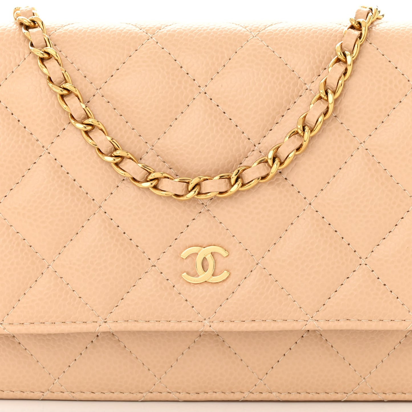 Caviar Quilted Wallet on Chain WOC Beige