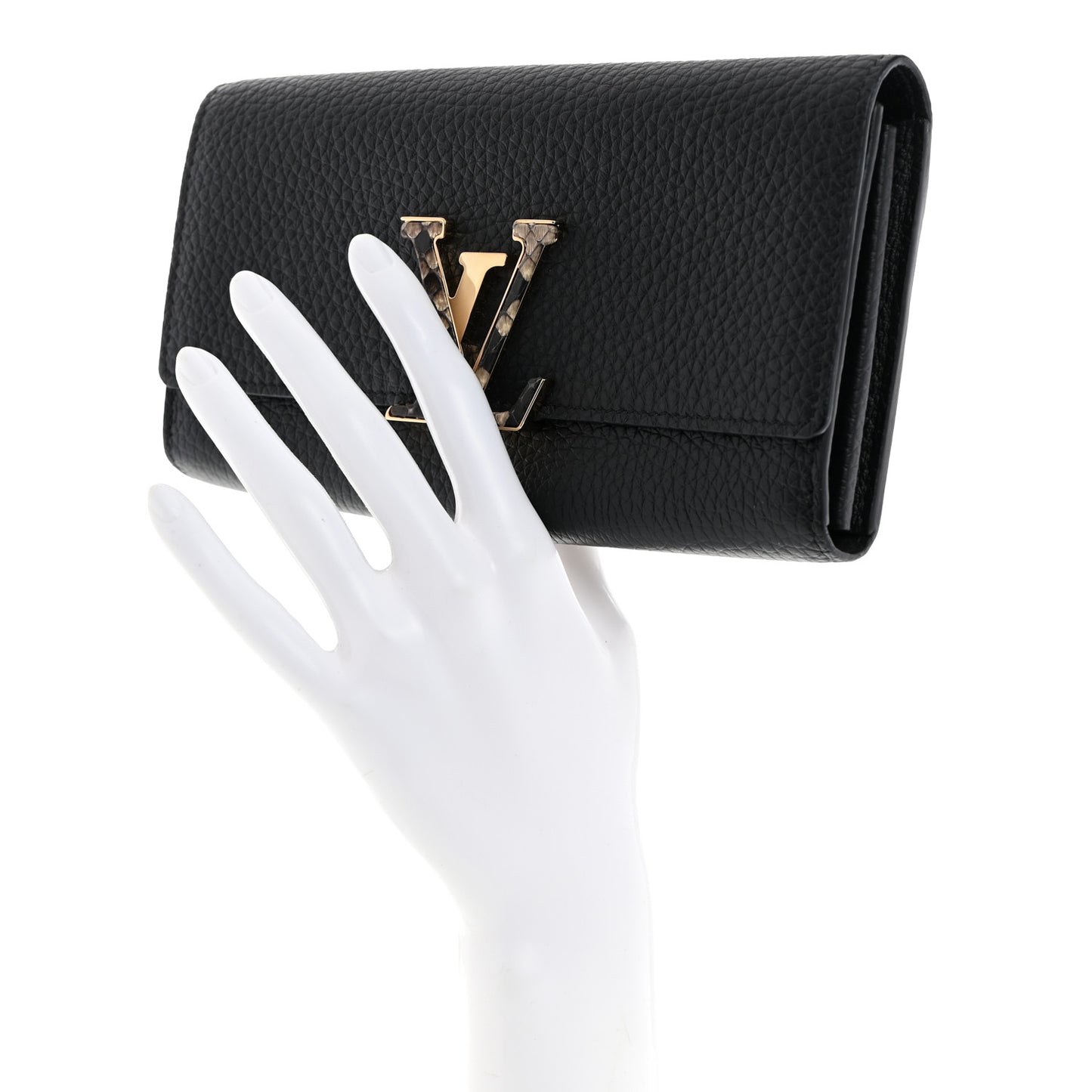 Taurillon Capucines Snakeskin Wallet Black