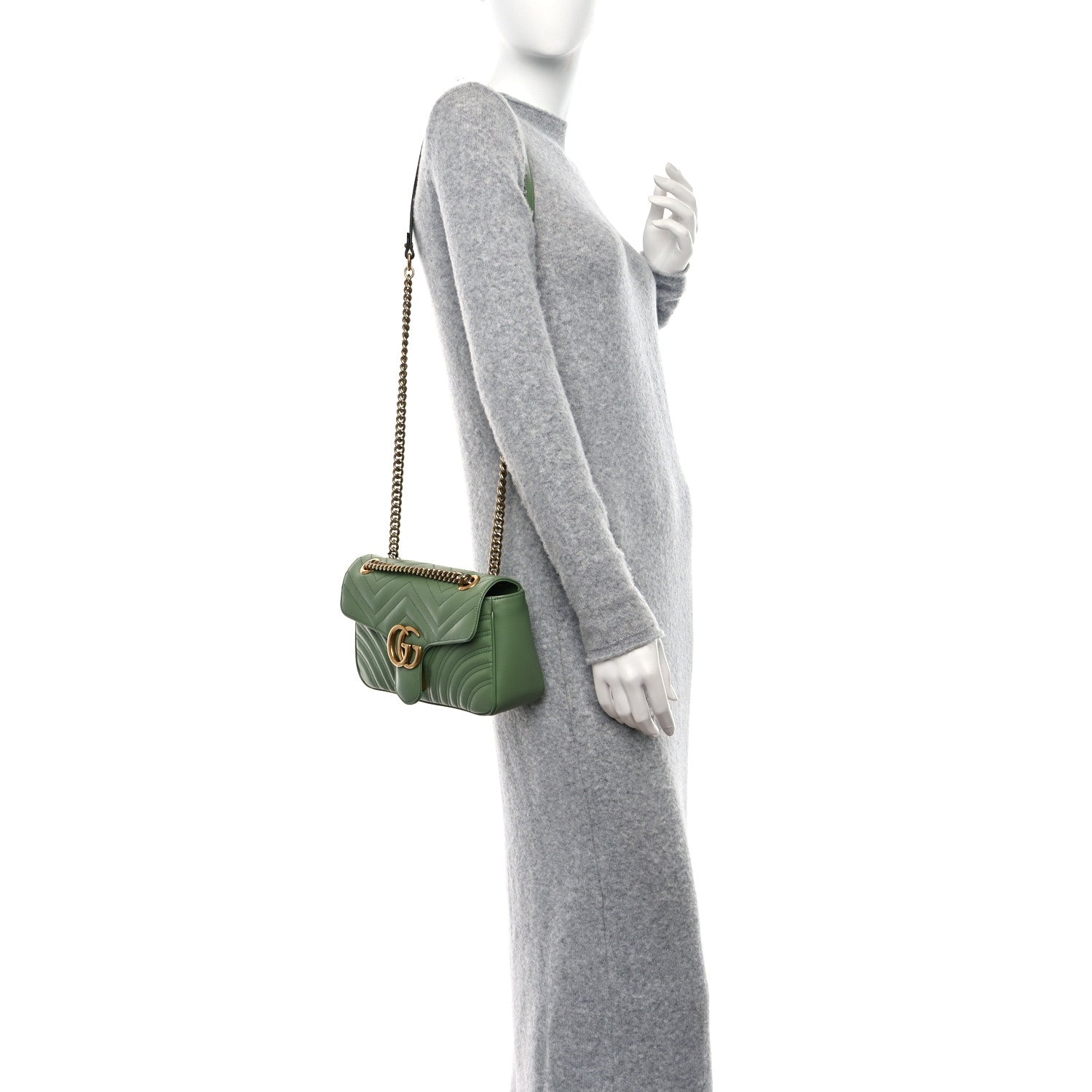 Gucci Calfskin Matelasse Small GG Marmont Shoulder Bag Salamander Green 2 of 8