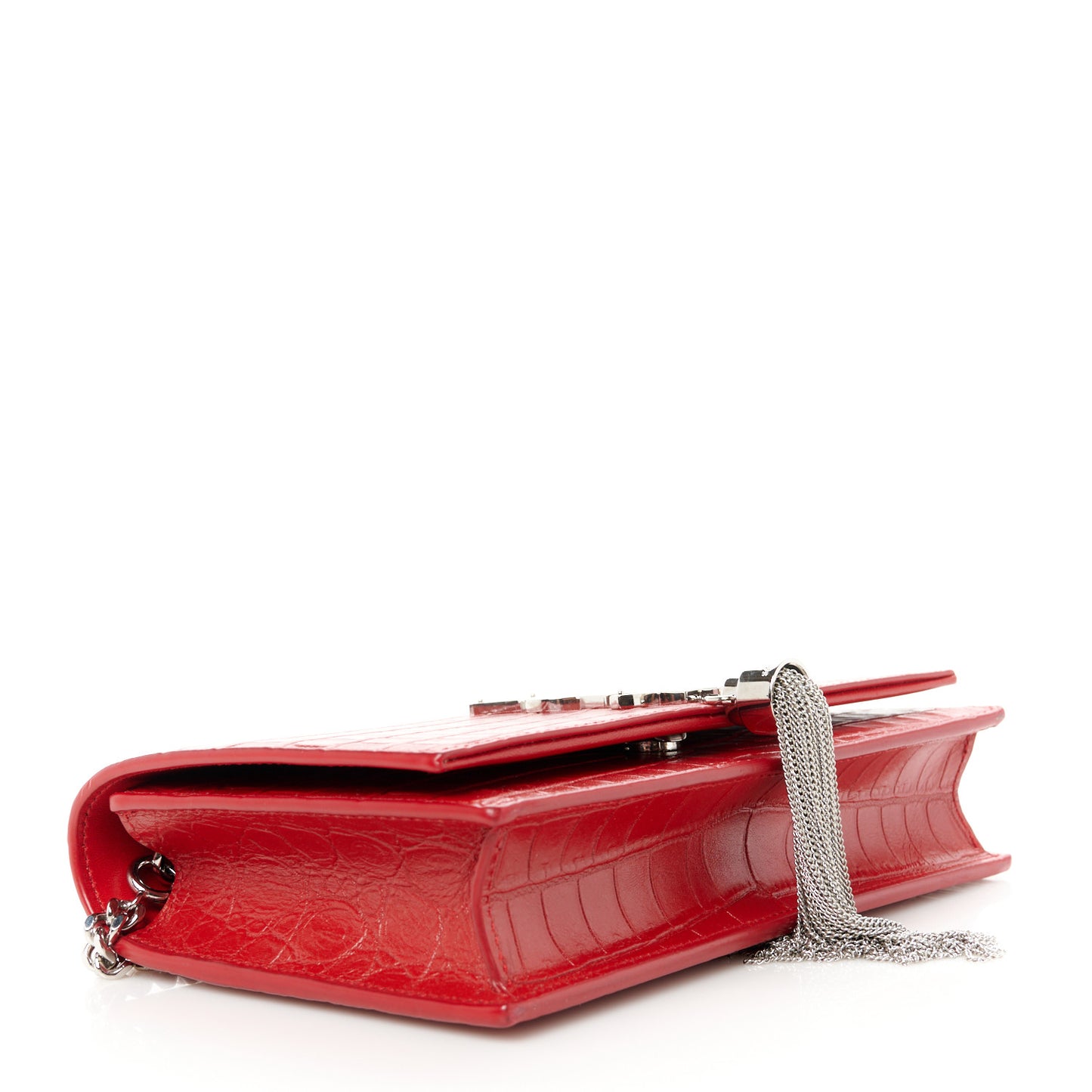 Calfskin Crocodile Embossed Kate Monogram Tassel Chain Wallet Red