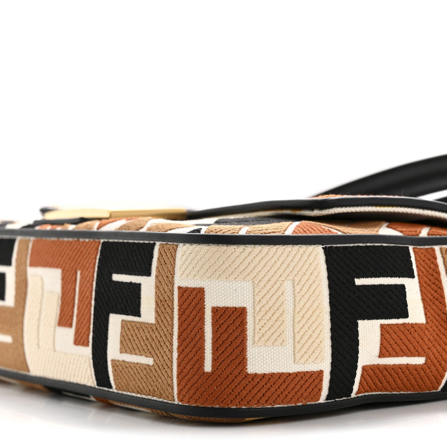 Fendi Canvas Vitello Seta FF Embroidered Baguette Brandy Black 10 of 13