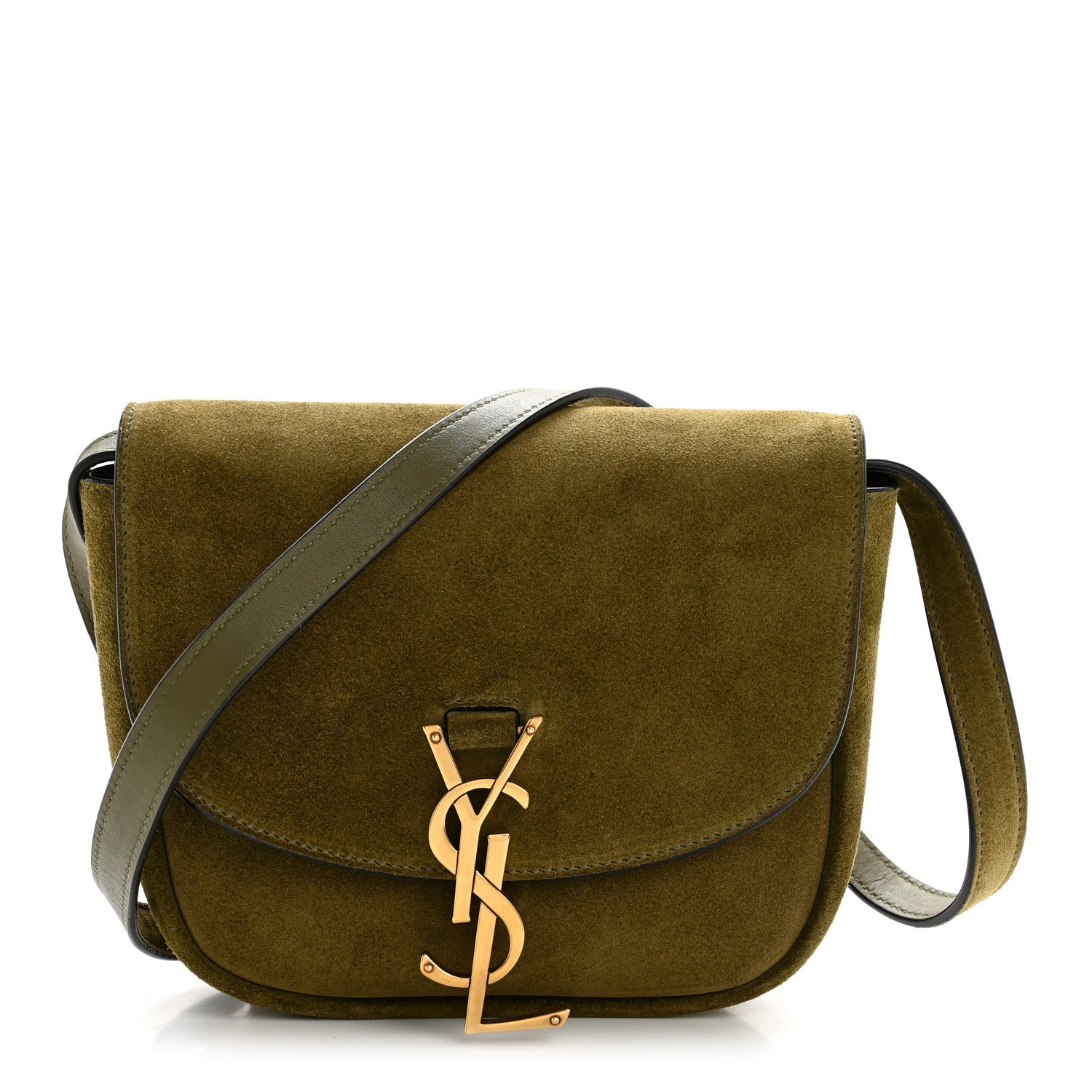 Saint Laurent Suede Calfskin Monogram Small Kaia Satchel Olive