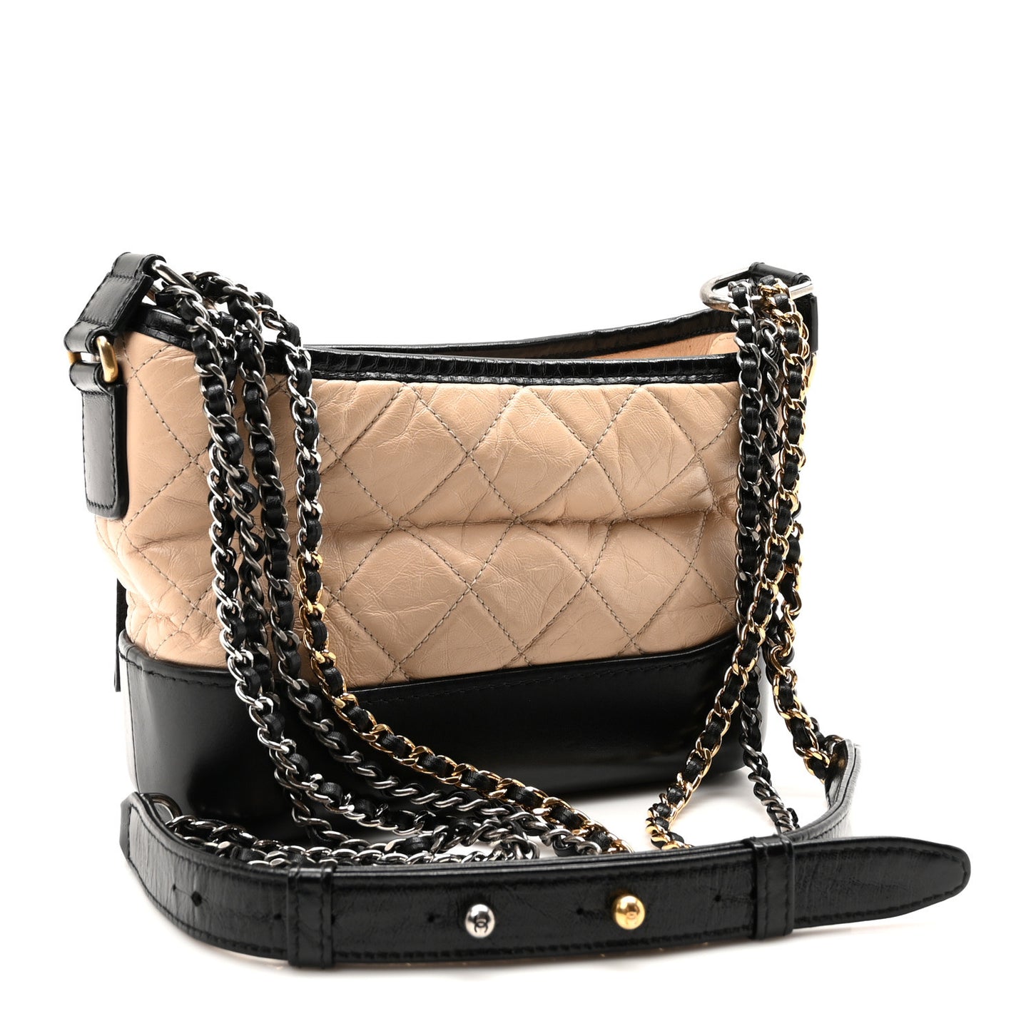 Aged Calfskin Quilted Small Gabrielle Hobo Beige Black