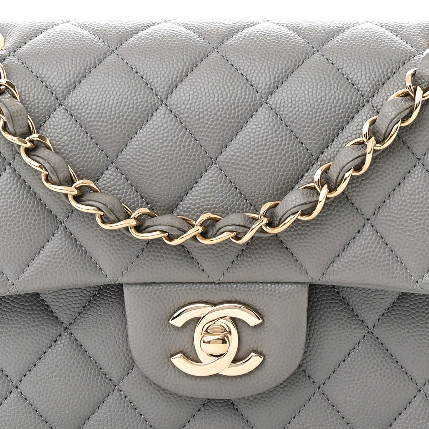 Caviar Quilted Small Double Flap Grey