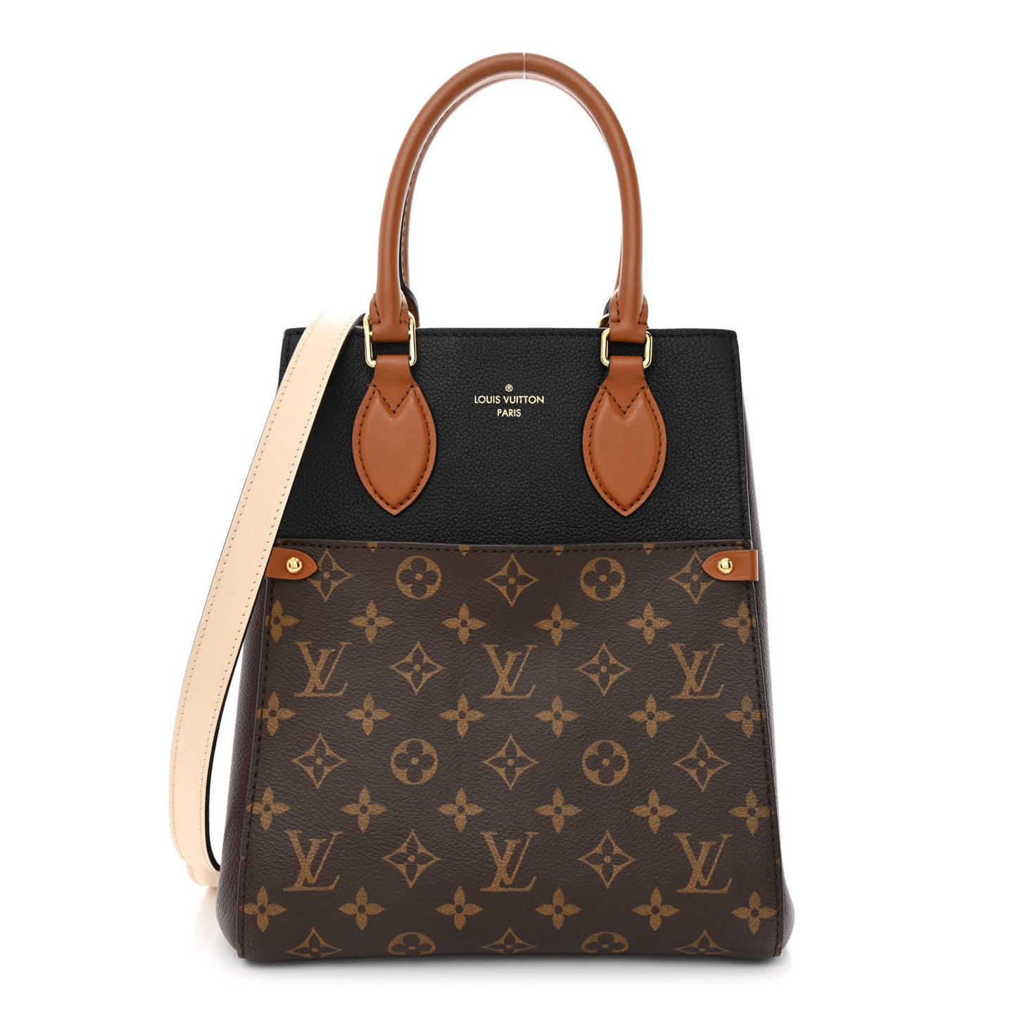 Calfskin Monogram Fold Tote MM Black Wine Cream