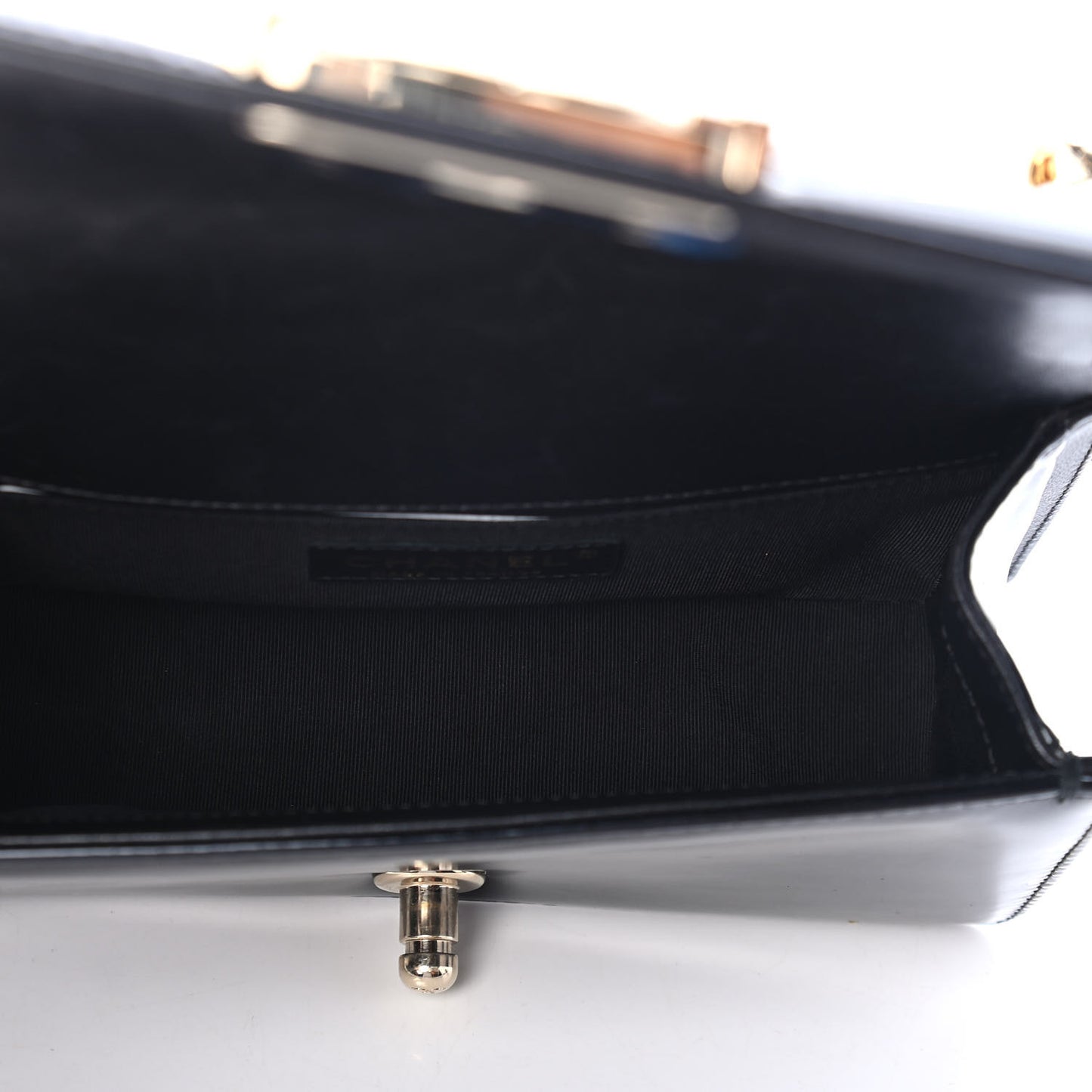 Patent Calfskin Quilted Small Boy Flap Black