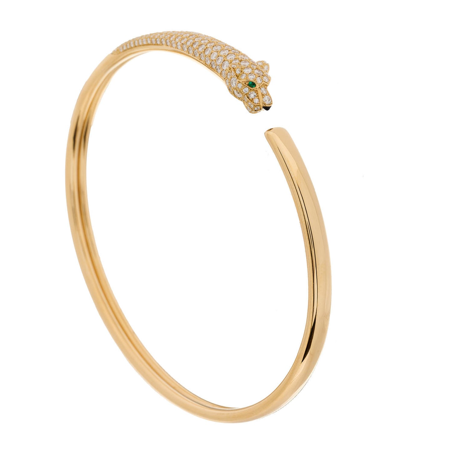 18K Yellow Gold Diamond Emerald Black Onyx Panthere De Cartier Cuff Bracelet 20