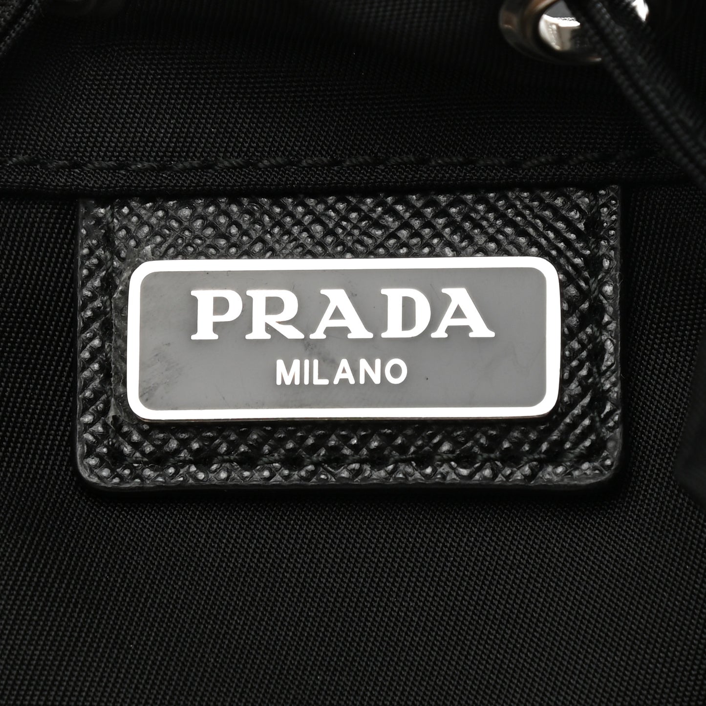 Saffiano Tessuto Nylon Vela Bucket Wristlet Black