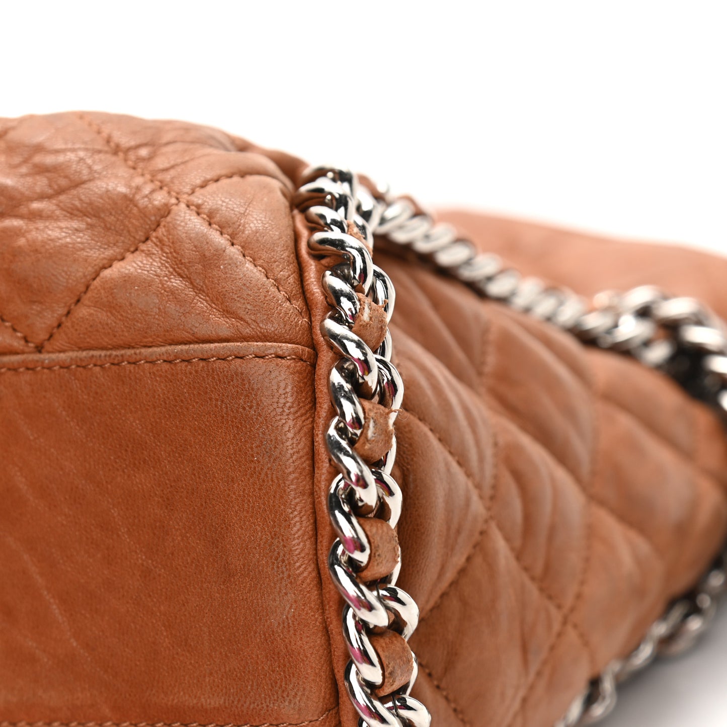 Washed Lambskin Chain Around Hobo Beige