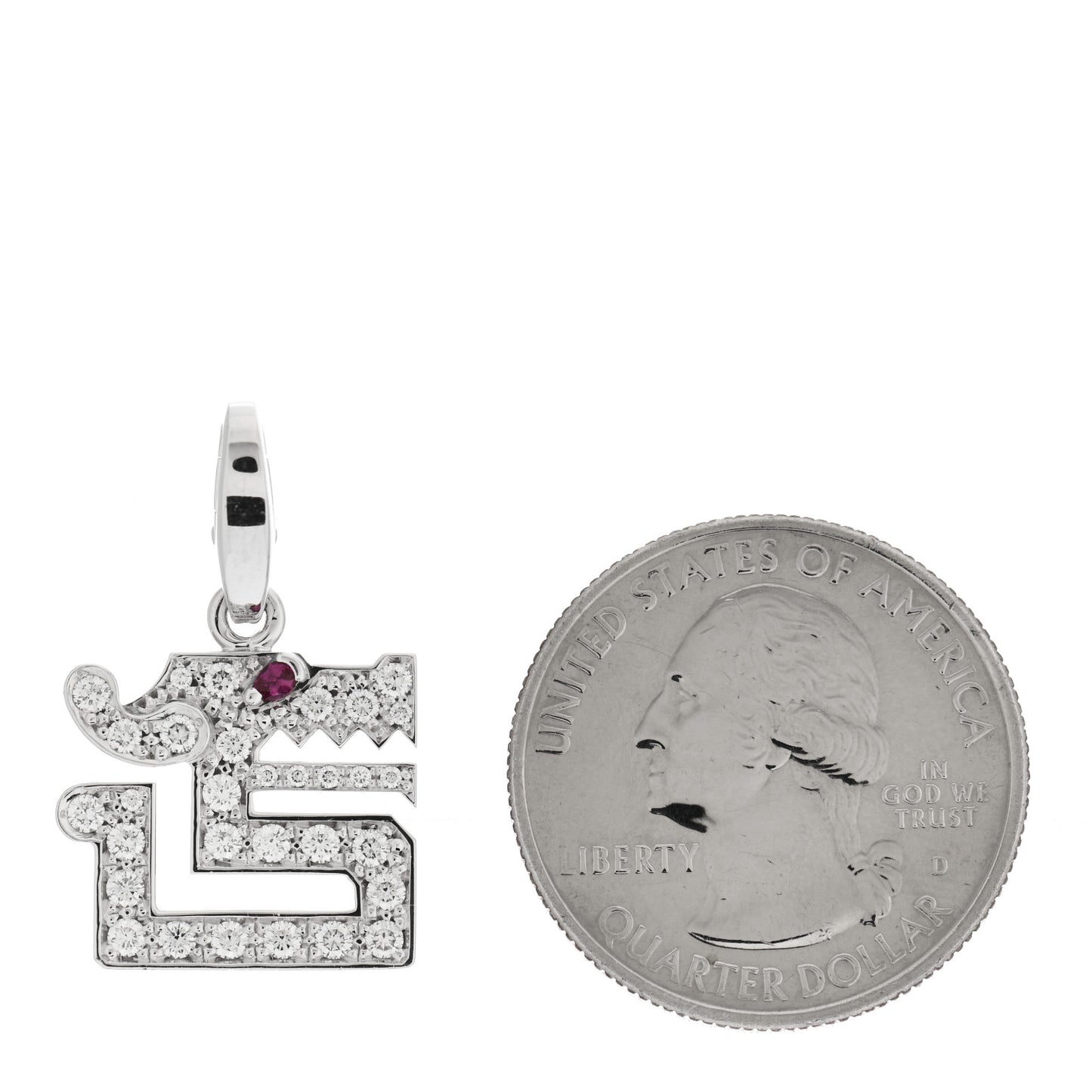 18K White Gold Diamond Ruby Dragon Charm