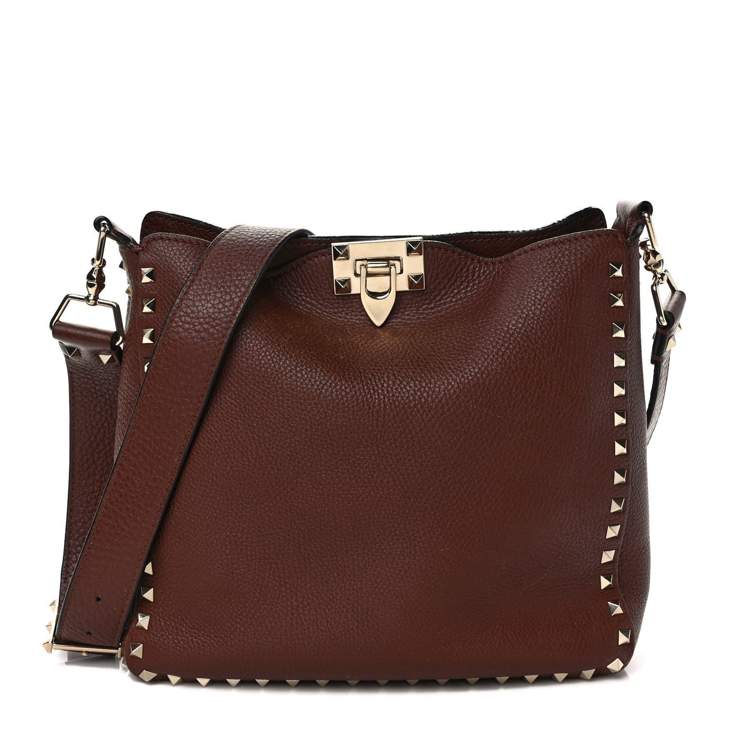 Pebbled Calfskin Small Rockstud Flip-Lock Messenger Bag Light Brown