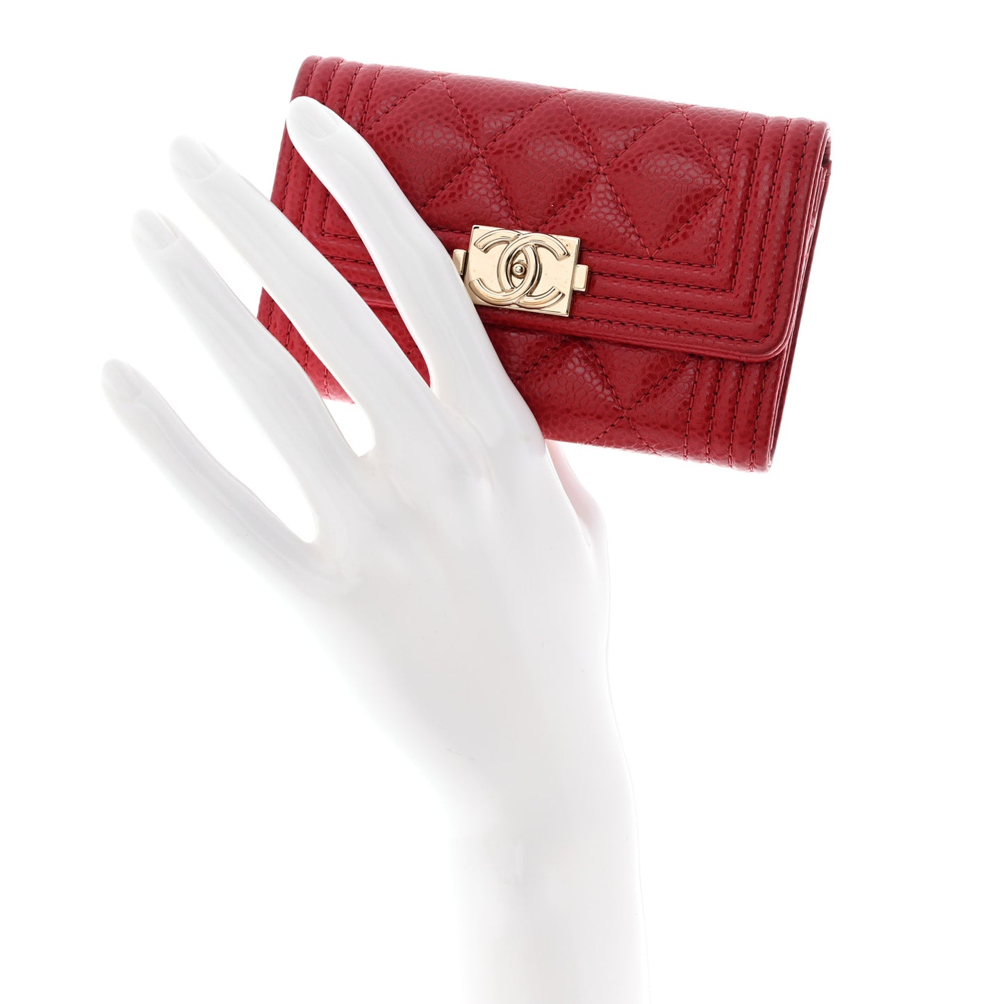 Caviar Quilted Boy Flap Card Holder Wallet Red