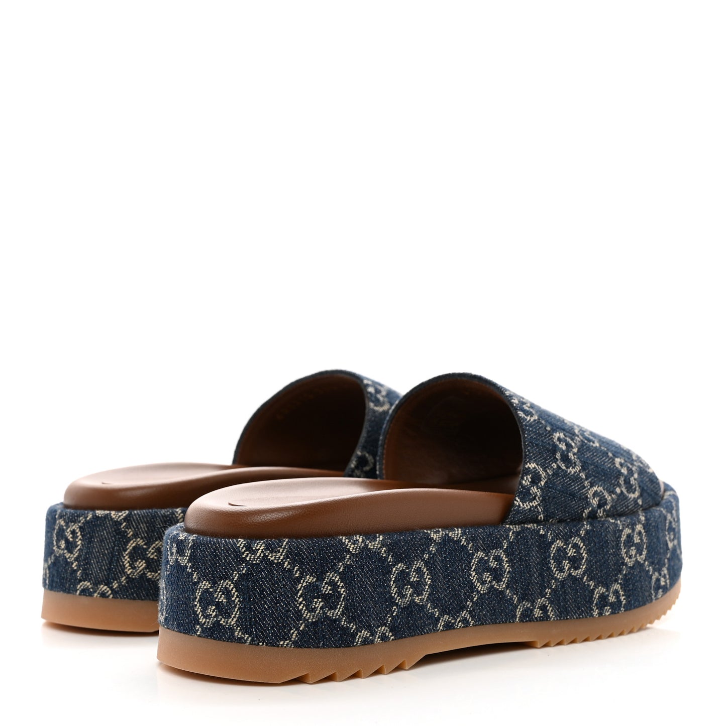 New Denim GG Monogram Angelina Platform 55mm Slide Sandals 36.5 Blue Tea