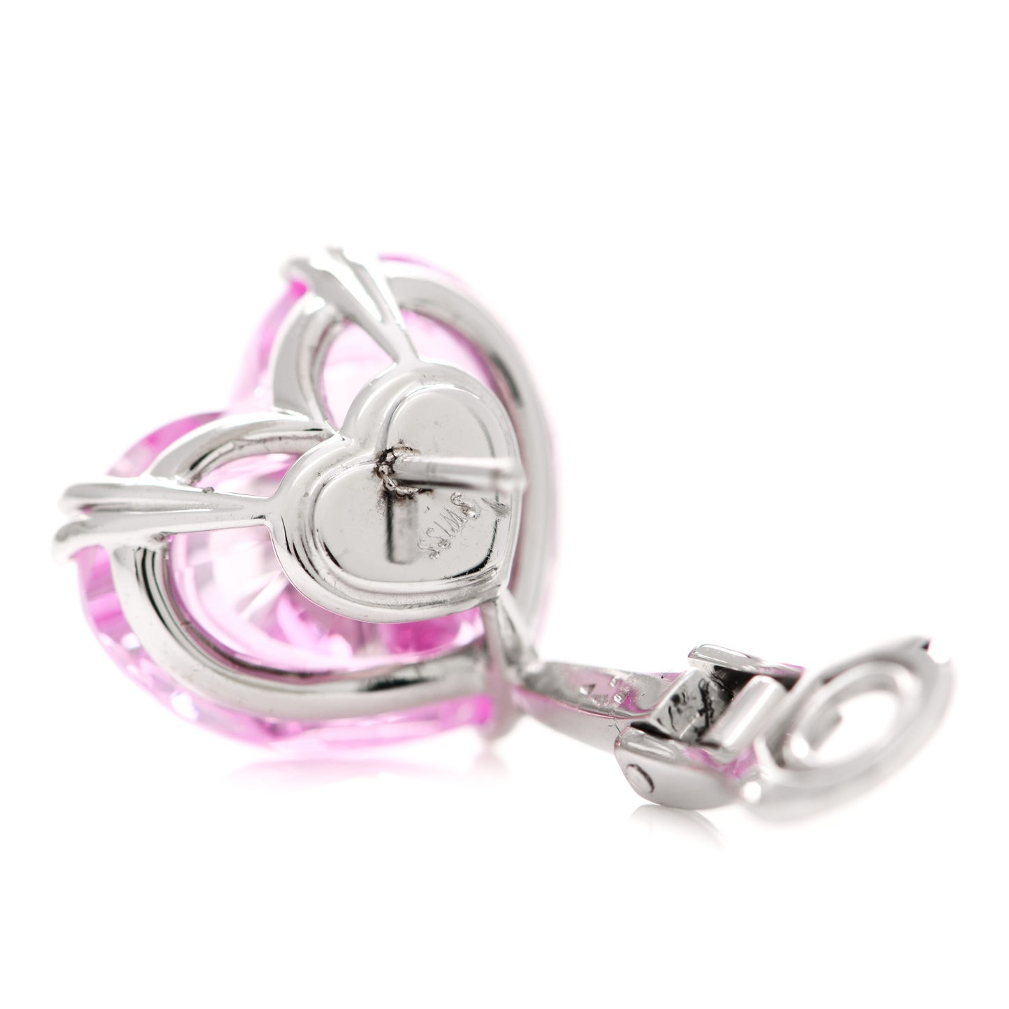 18K White Gold Pink Sapphire 3 Diamonds So Happy Heart Earrings
