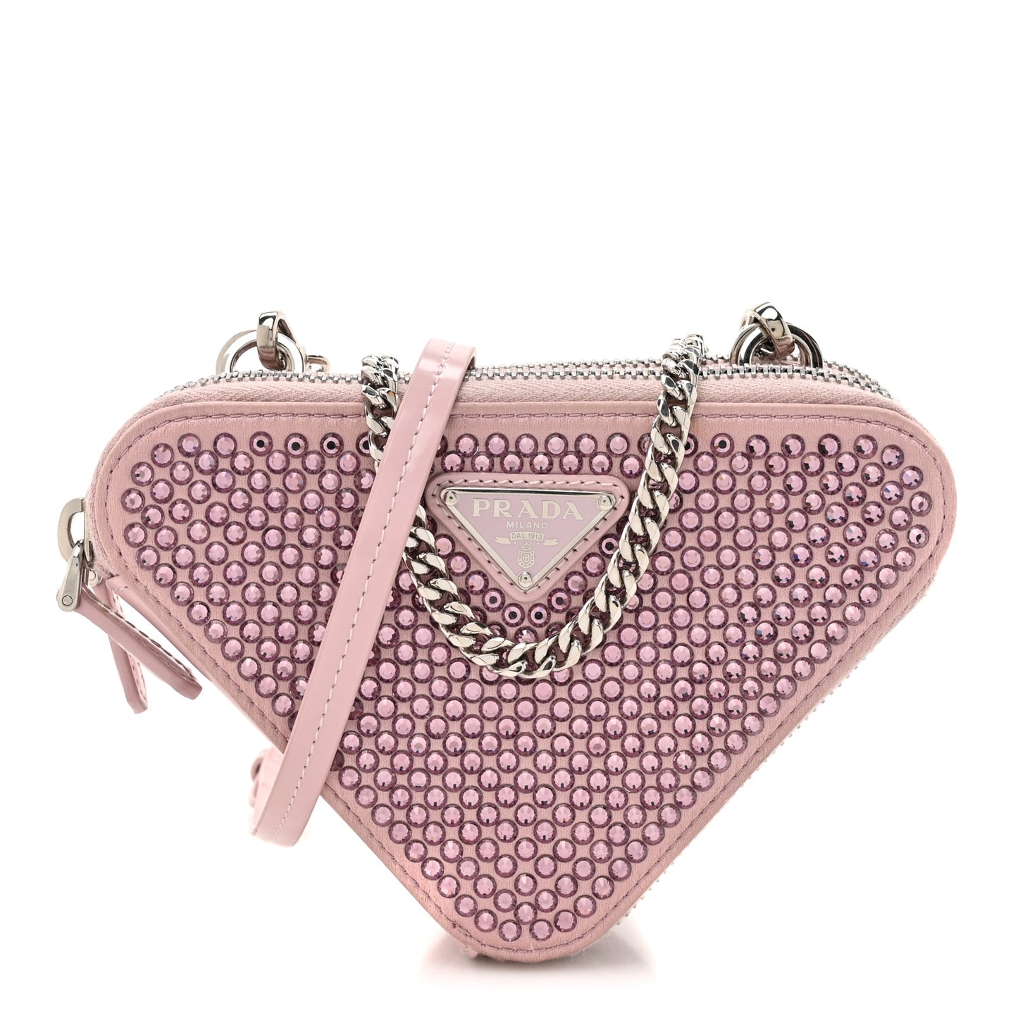 Satin Crystal Mini Triangle Crossbody Pouch Alabastro