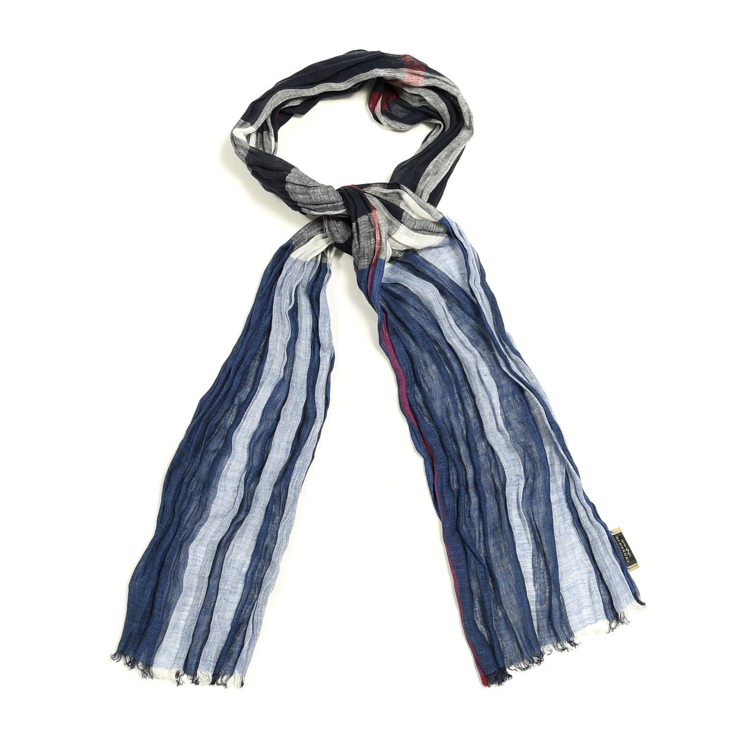 Wool Silk Gauze Giant Check Scarf Navy