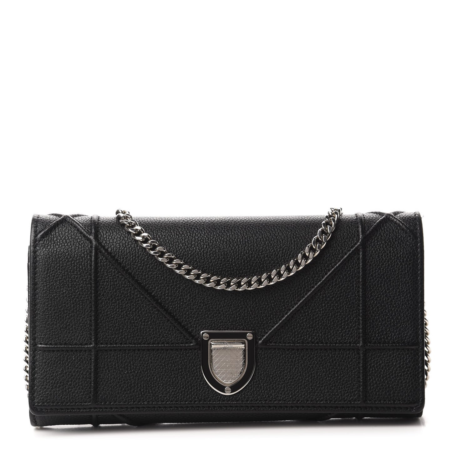 Grained Calfskin Diorama Croisiere Chain Wallet Black