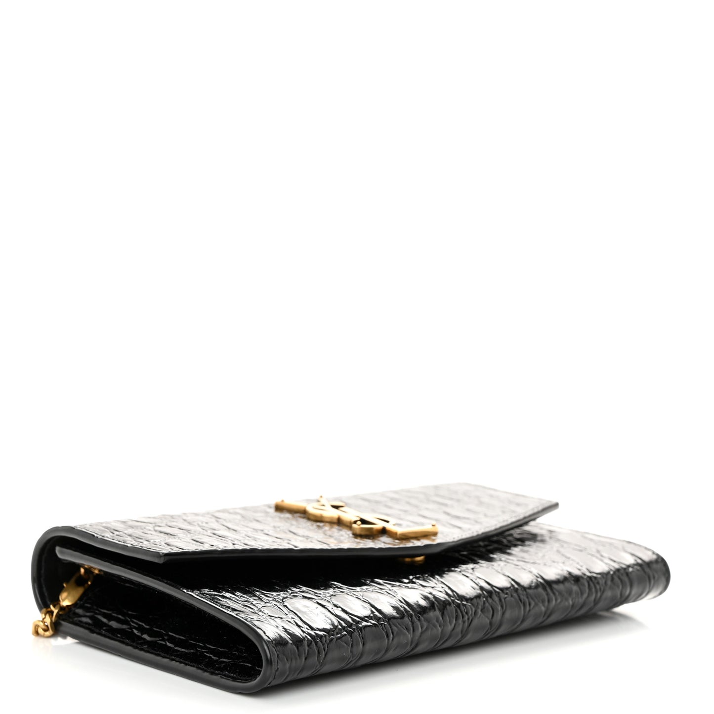Calfskin Crocodile Embossed Monogram Uptown Chain Wallet Black