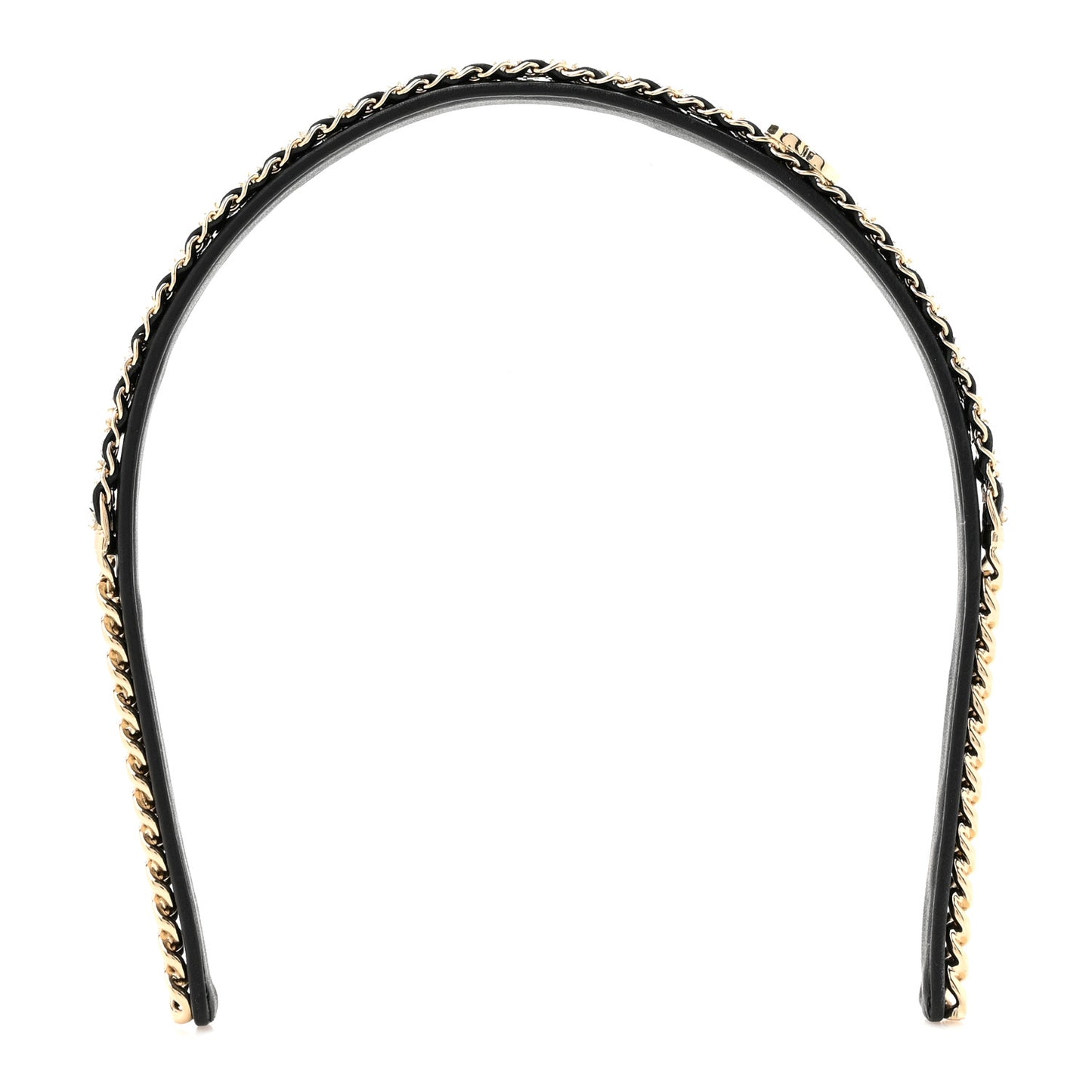 Metal Lambskin Crystal CC Chain Headband Gold Black