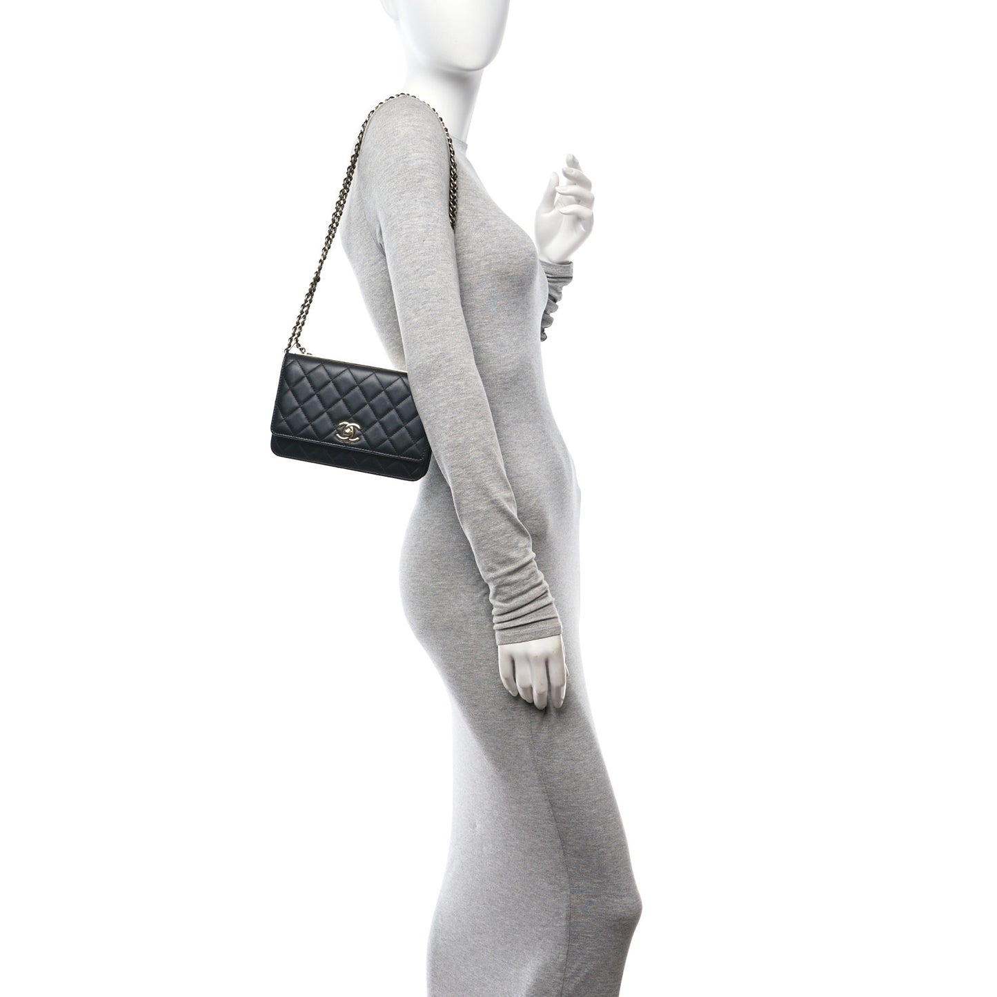 Lambskin Quilted Trendy CC Wallet On Chain WOC Black