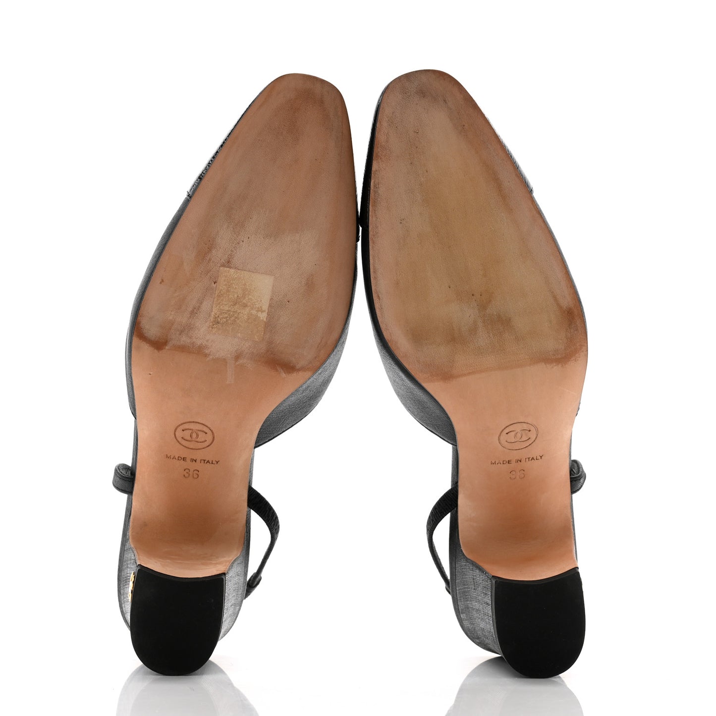 Textured Calfskin Glazed Goatskin Cap CC Slingback Pumps 36 Black